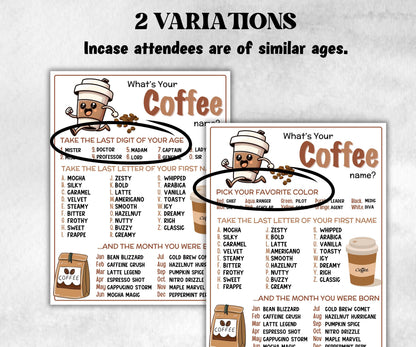 What is your Coffee name printable game, office party, daycare, Name board sign, party decoration, Name tag, birthday nickname, summer fun-Holidays -TheHustlingCatLady-Stickers, Labels & Tags