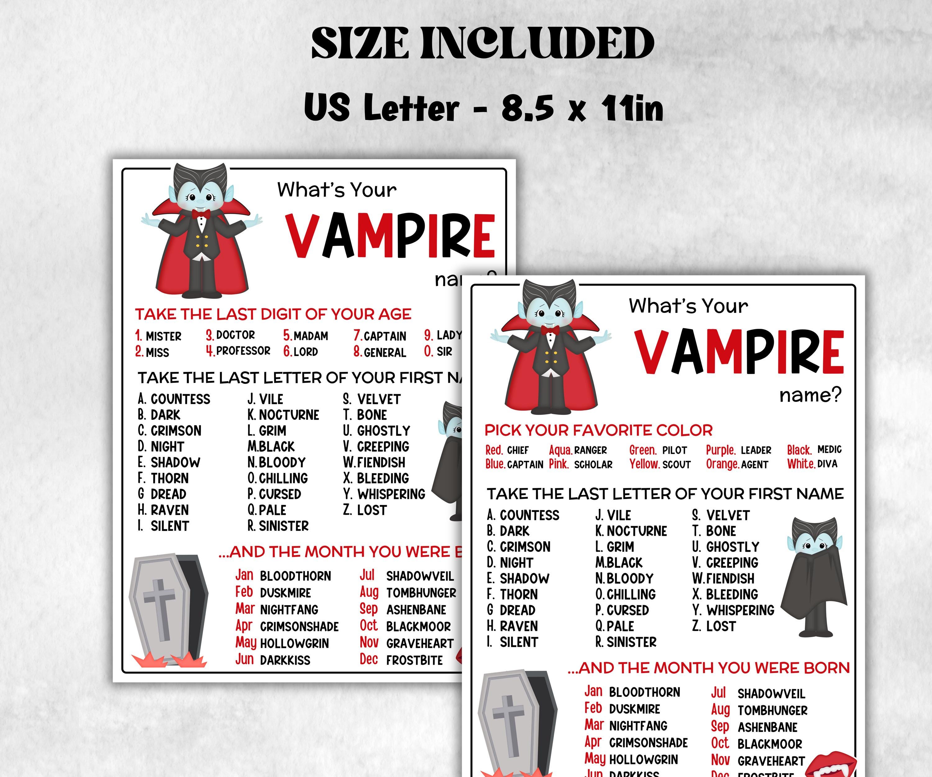 What is your Vampire name printable game, office party, daycare halloween, Name board sign, party decoration, Name tag, birthday nickname-Halloween Printables -TheHustlingCatLady-Party Games