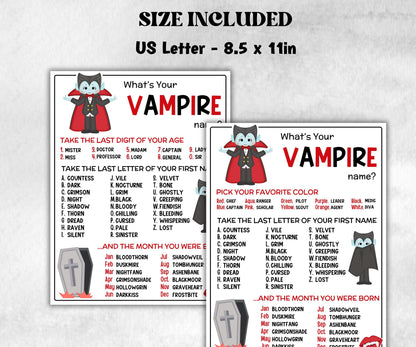 What is your Vampire name printable game, office party, daycare halloween, Name board sign, party decoration, Name tag, birthday nickname-Halloween Printables -TheHustlingCatLady-Party Games