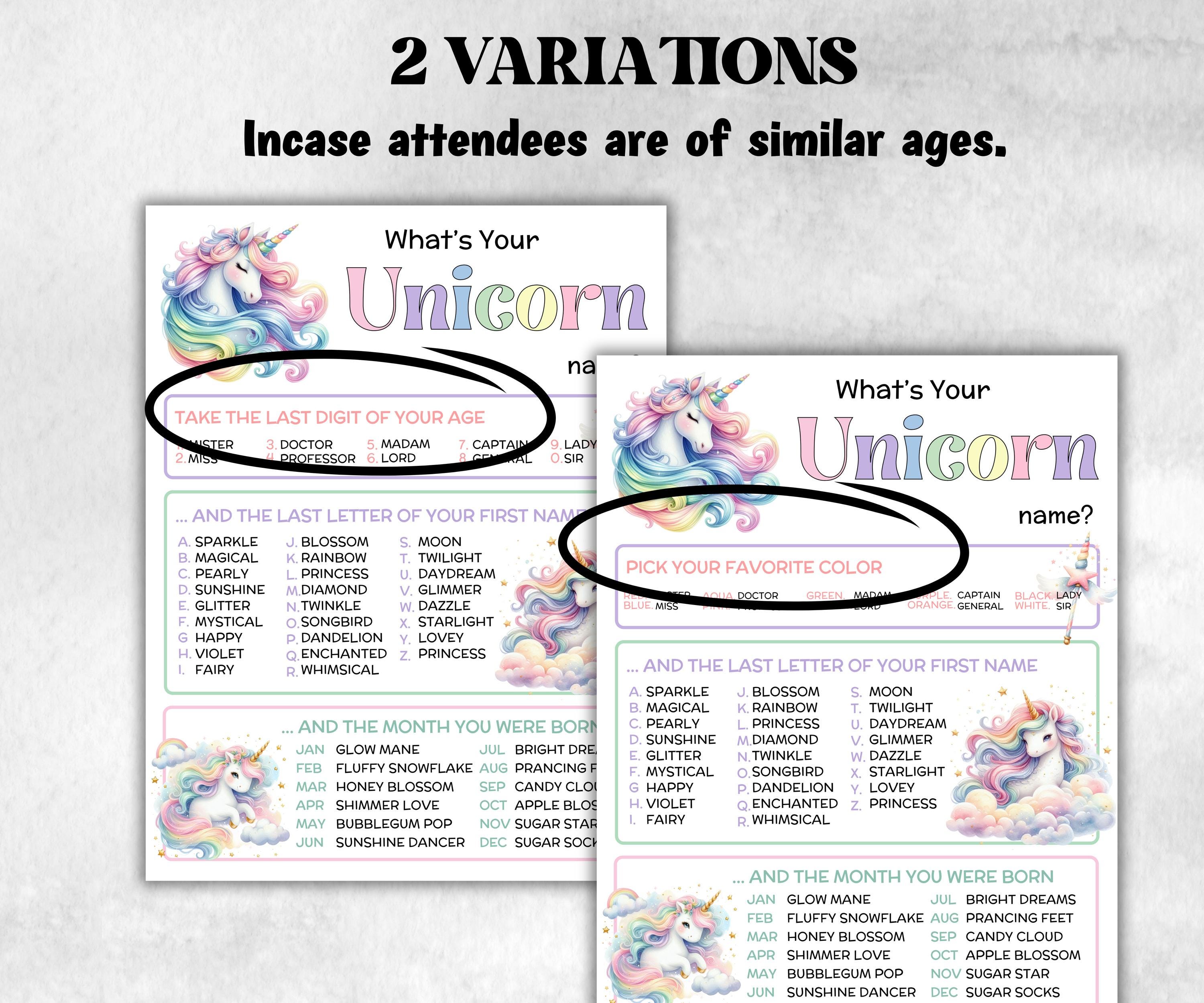 What is your Unicorn name printable game, office party, daycare Name board sign, party decoration, Name tag, birthday nickname, summer game-Holidays -TheHustlingCatLady-Party Games