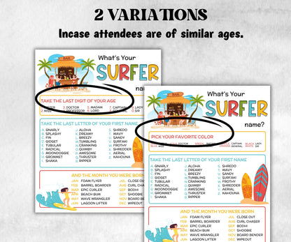 What is your Surfer name printable game, office party, daycare Name board sign, party decoration, Name tag, birthday nickname, summer beach-Holidays -TheHustlingCatLady-Party Games