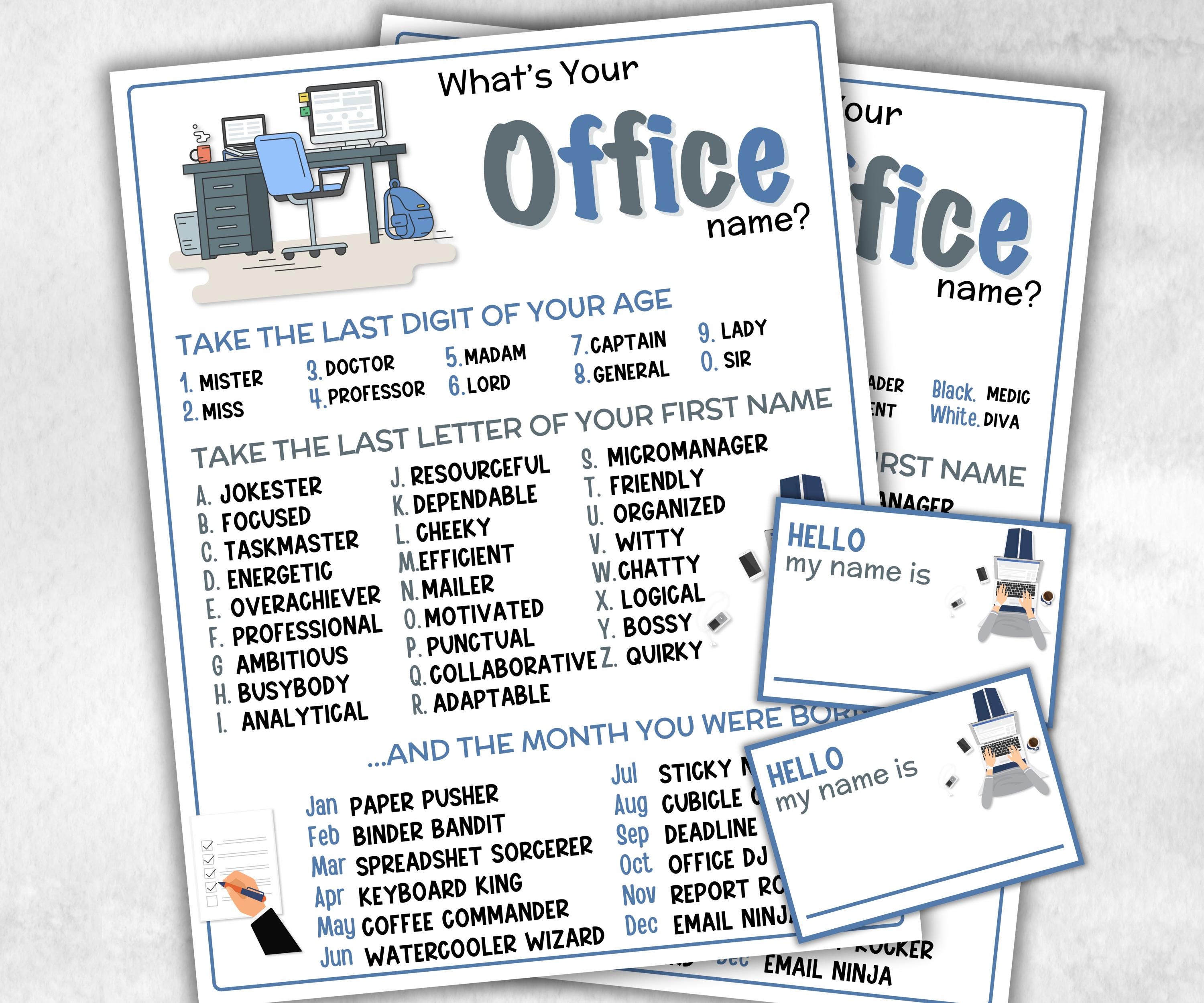 What is your Office name printable game, office party, daycare Name board sign, party decoration, Name tag, birthday nickname, team building-Holidays -TheHustlingCatLady-Party Games