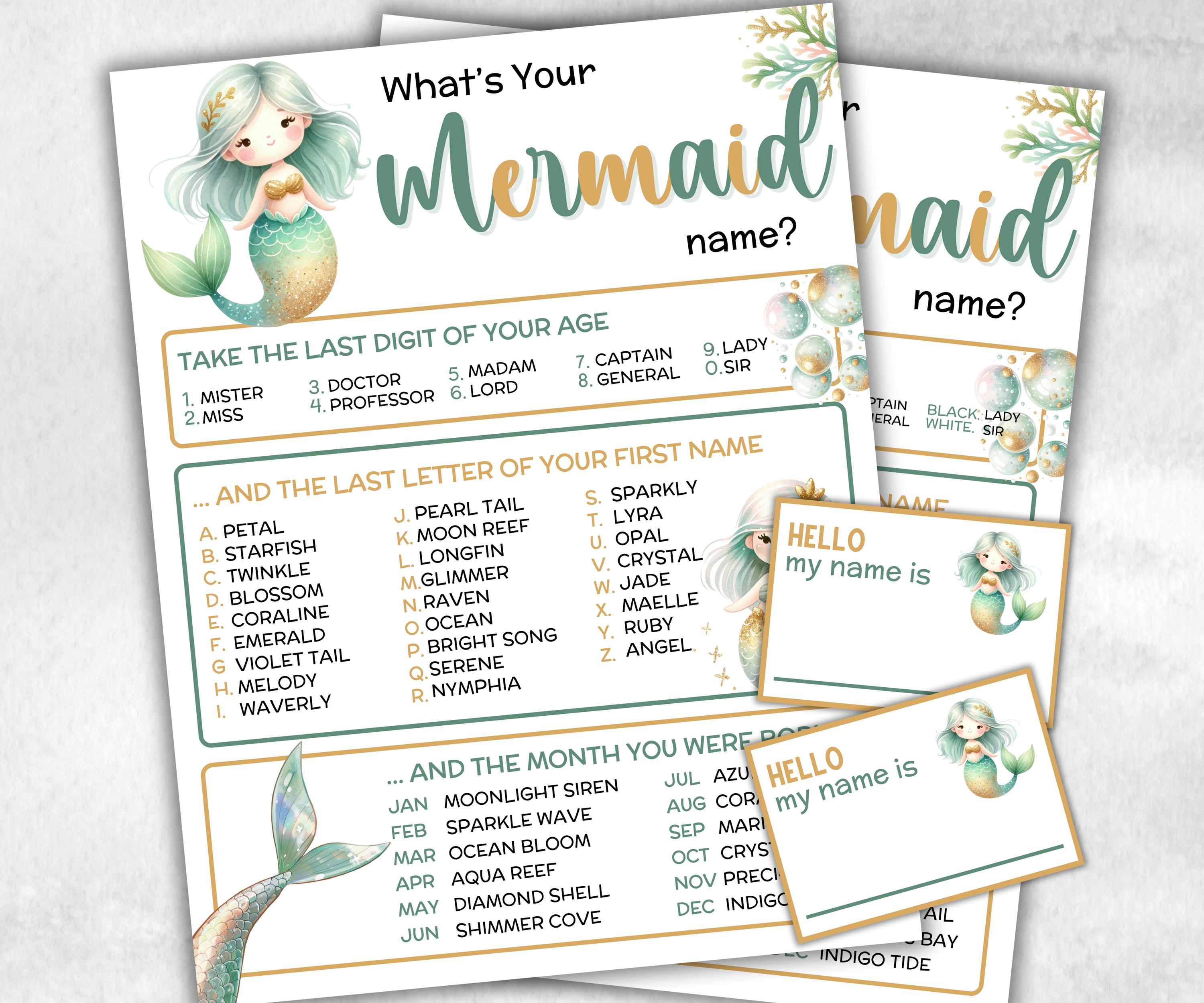 What is your Mermaid name printable game, office party, daycare Name board sign, party decoration, Name tag, birthday nickname, summer beach-Holidays -TheHustlingCatLady-Party Games