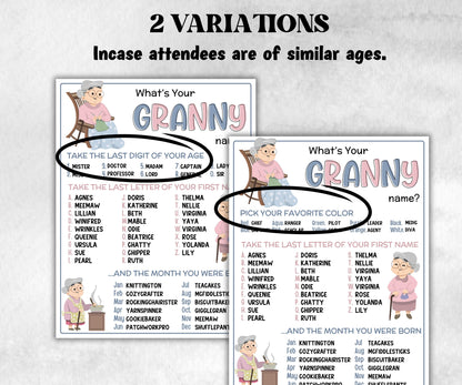 What is your Granny name printable game, office party, daycare Name board sign, party decoration, Name tag, birthday nickname, summer games-Holidays -TheHustlingCatLady-Party Games
