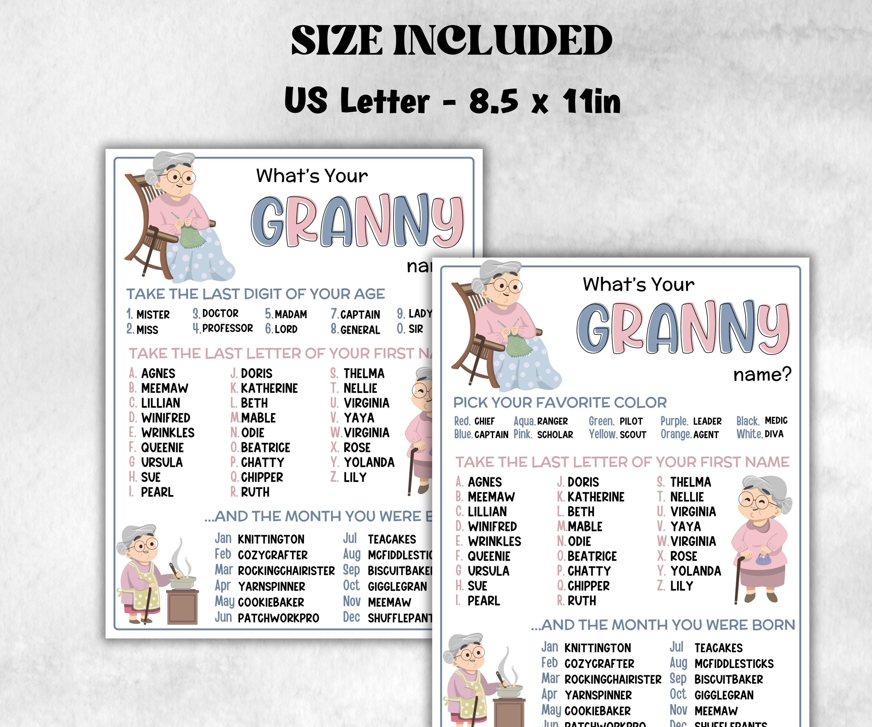 What is your Granny name printable game, office party, daycare Name board sign, party decoration, Name tag, birthday nickname, summer games-Holidays -TheHustlingCatLady-Party Games