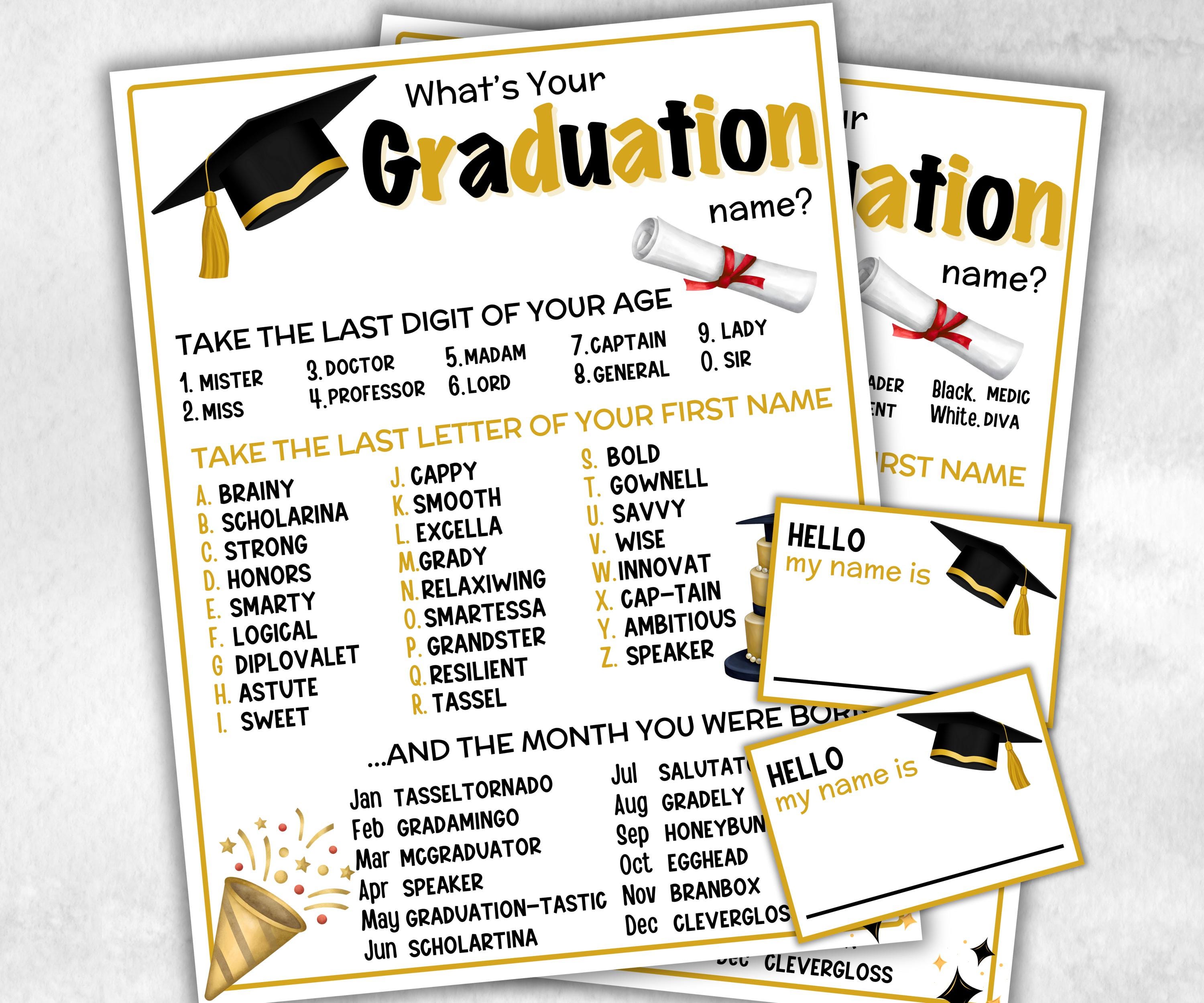 What is your Graduation name printable game, office party, daycare Name board sign, party decoration, Name tag, birthday nickname, Class of-Holidays -TheHustlingCatLady-Party Games