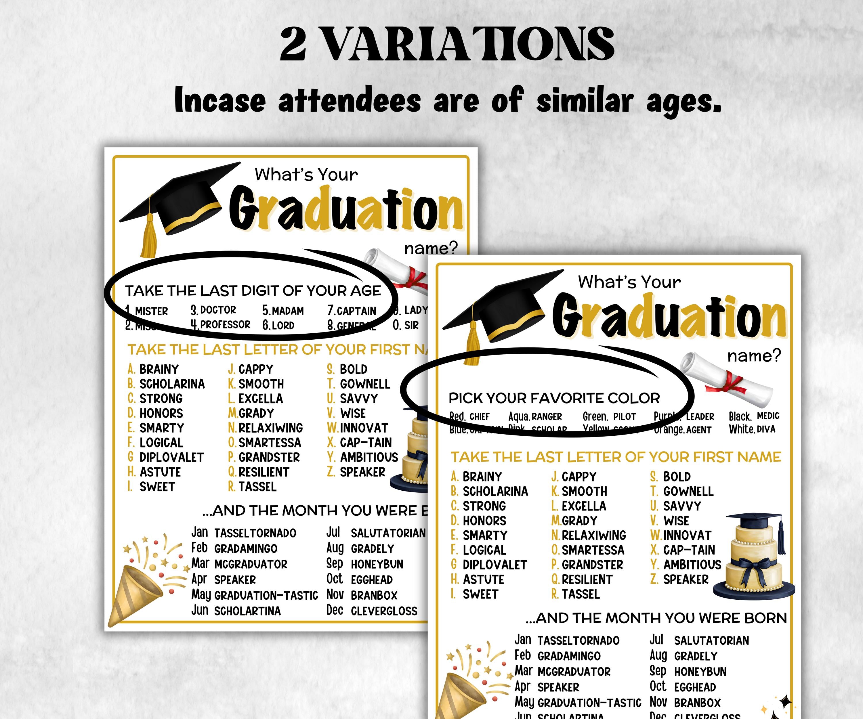 What is your Graduation name printable game, office party, daycare Name board sign, party decoration, Name tag, birthday nickname, Class of-Holidays -TheHustlingCatLady-Party Games