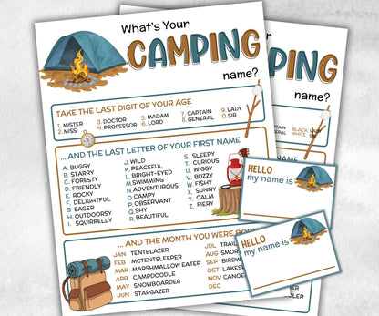 What is your Camping name printable game, office party, daycare Name board sign, party decoration, Name tag, birthday nickname, summer camp-Holidays -TheHustlingCatLady-Party Games