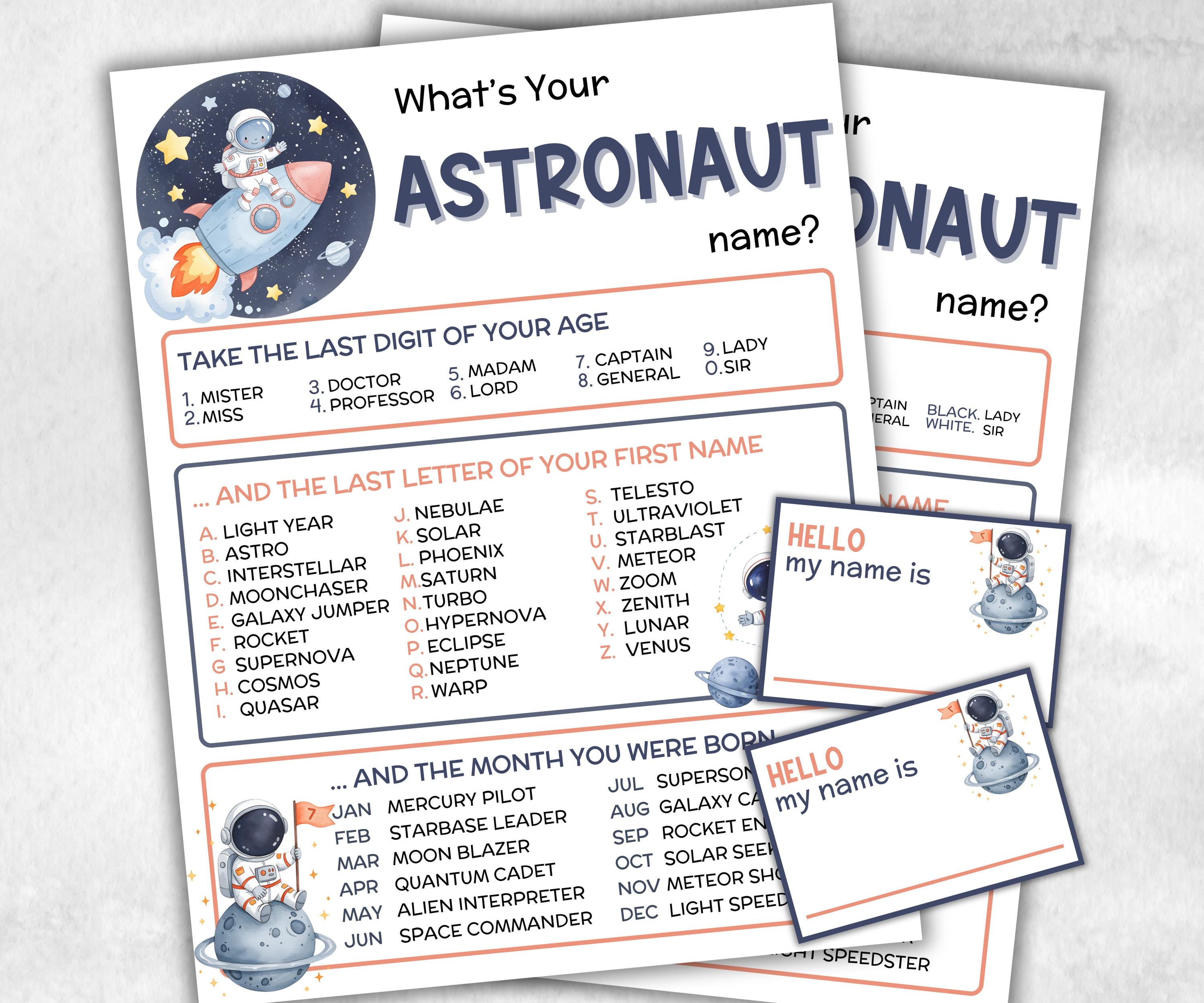 What is your Astronaut name printable game, office party, daycare Name board sign, party decoration, Name tag, birthday nickname, summer fun-Holidays -TheHustlingCatLady-Party Games