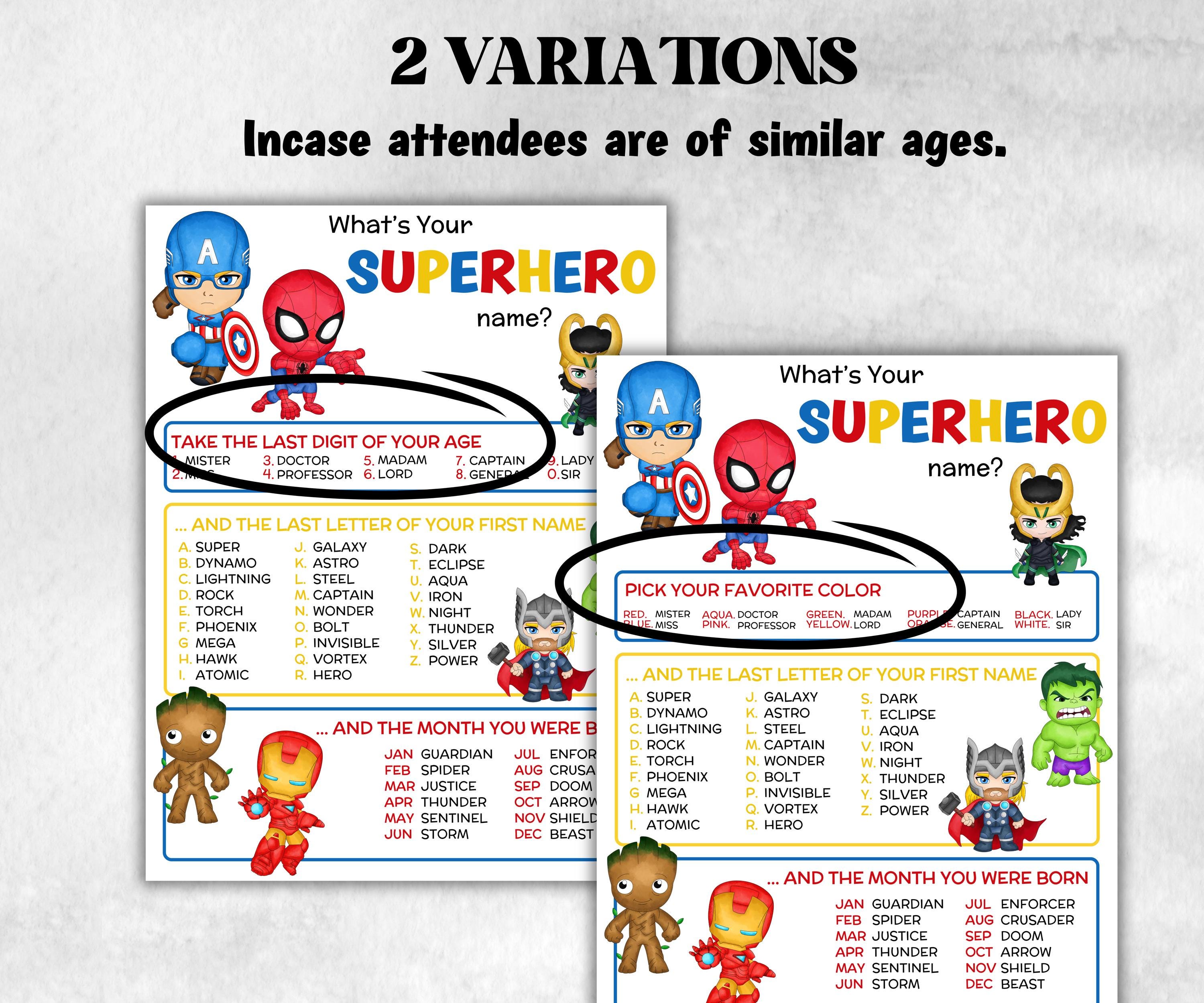 What is your superhero name, office party, daycare Name board sign, party decoration, Name tag, birthday nickname, summer superhero games-Holidays -TheHustlingCatLady-Party Games