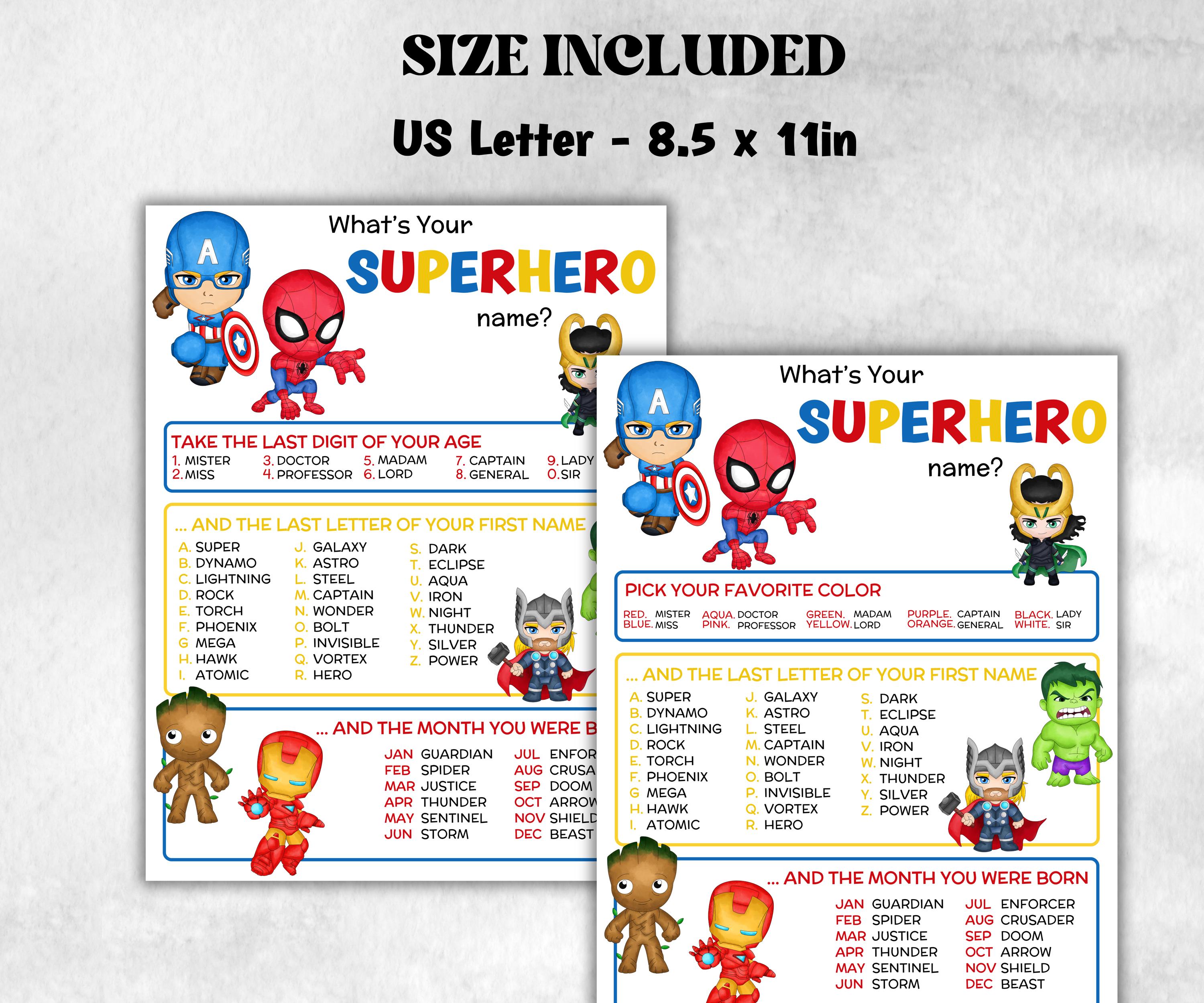 What is your superhero name, office party, daycare Name board sign, party decoration, Name tag, birthday nickname, summer superhero games-Holidays -TheHustlingCatLady-Party Games