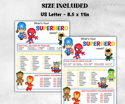 What is your superhero name, office party, daycare Name board sign, party decoration, Name tag, birthday nickname, summer superhero games-Holidays -TheHustlingCatLady-Party Games
