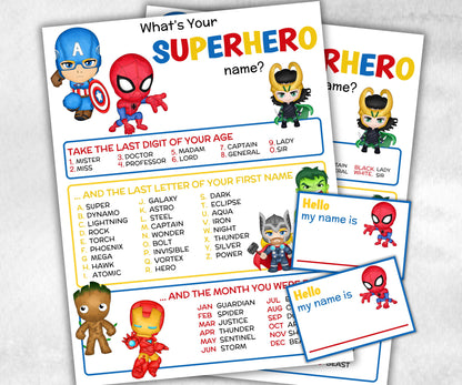 What is your superhero name, office party, daycare Name board sign, party decoration, Name tag, birthday nickname, summer superhero games-Holidays -TheHustlingCatLady-Party Games
