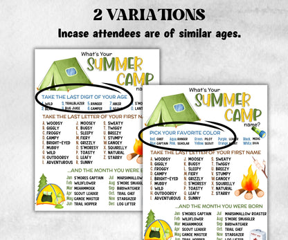 What is your Summer Camp name, office party, daycare Name board sign, party decoration, Name tag, birthday nickname, summer camping games-Holidays -TheHustlingCatLady-Party Games