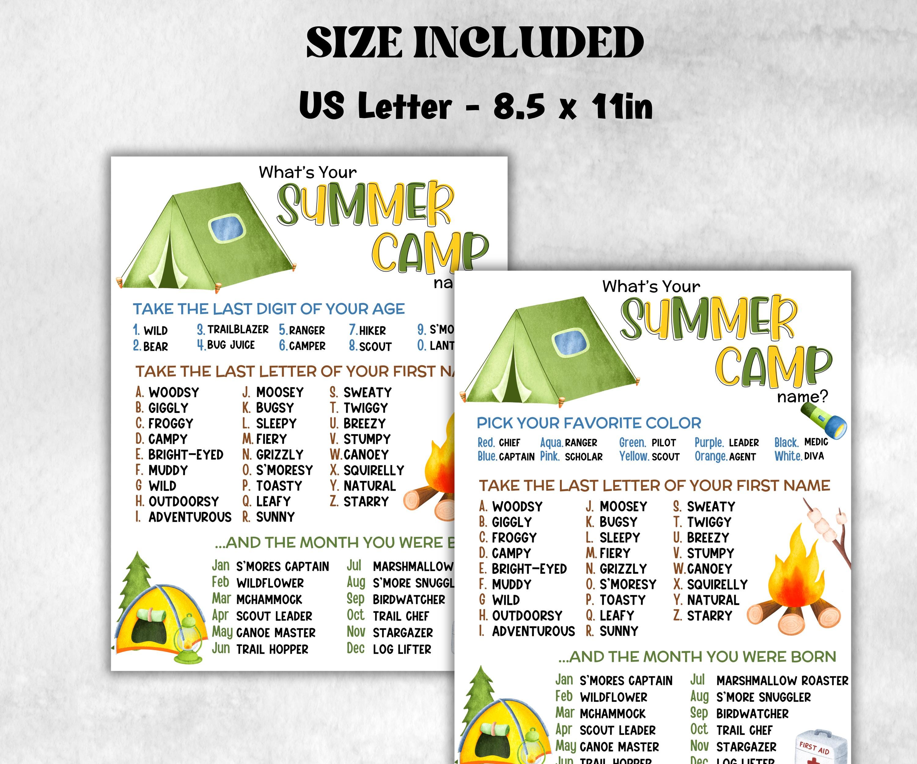 What is your Summer Camp name, office party, daycare Name board sign, party decoration, Name tag, birthday nickname, summer camping games-Holidays -TheHustlingCatLady-Party Games