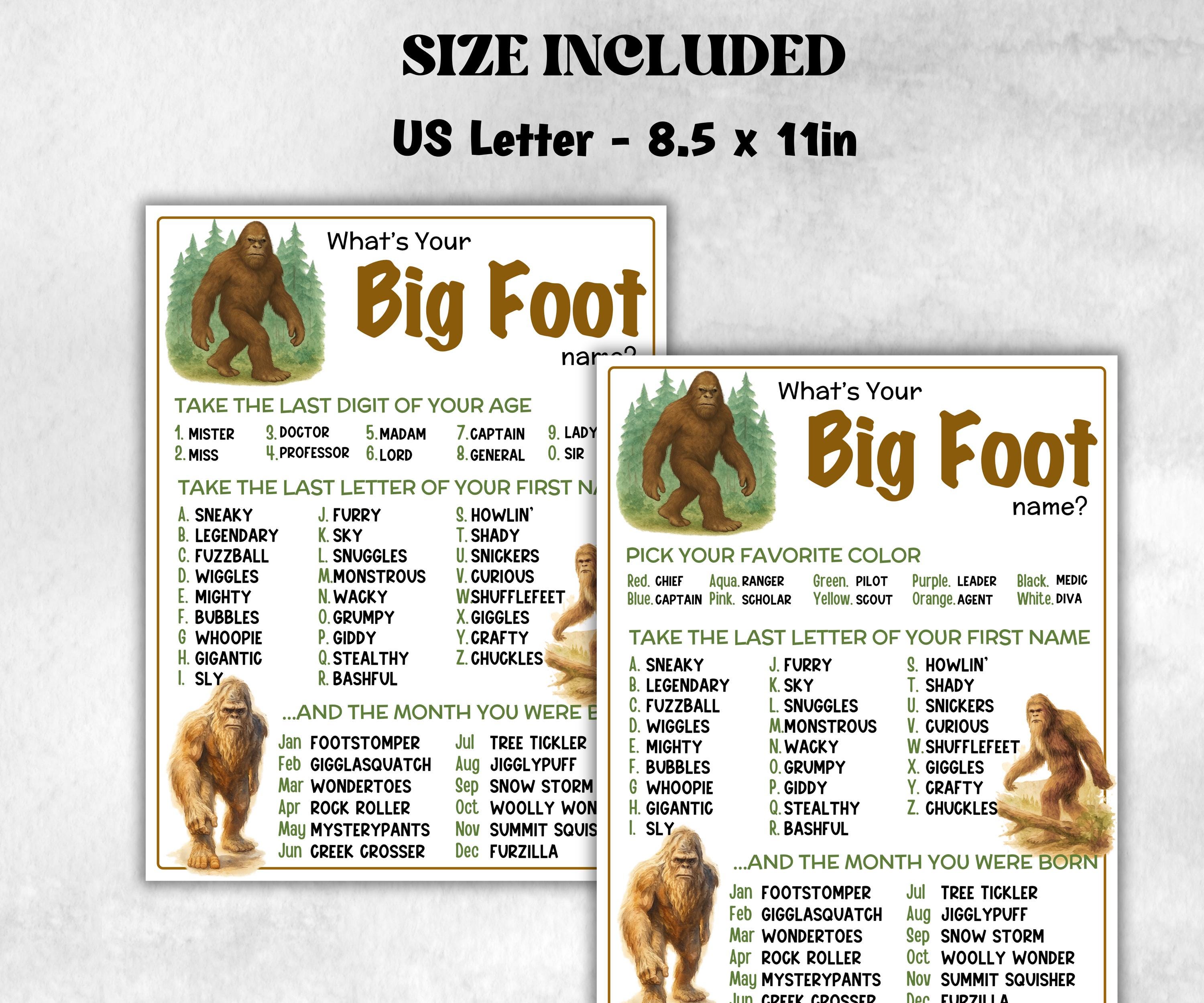 What is your Big Foot name, office party, daycare Name board sign, party decoration, Name tag, birthday nickname, summer winter forest games-Holidays -TheHustlingCatLady-Party Games