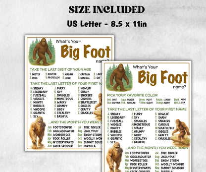 What is your Big Foot name, office party, daycare Name board sign, party decoration, Name tag, birthday nickname, summer winter forest games-Holidays -TheHustlingCatLady-Party Games
