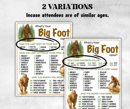 What is your Big Foot name, office party, daycare Name board sign, party decoration, Name tag, birthday nickname, summer winter forest games-Holidays -TheHustlingCatLady-Party Games
