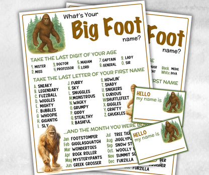 What is your Big Foot name, office party, daycare Name board sign, party decoration, Name tag, birthday nickname, summer winter forest games-Holidays -TheHustlingCatLady-Party Games