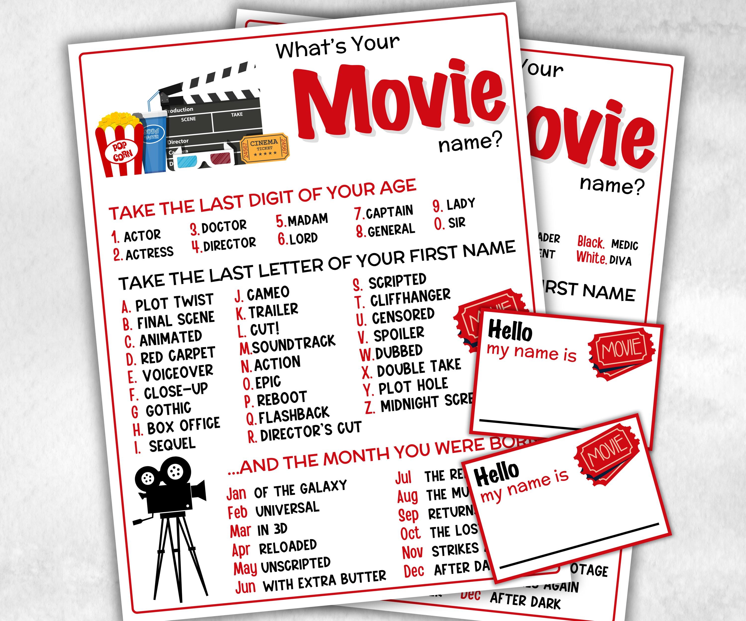 What is your Movie name, office party, daycare Name board sign, party decoration, Name tag, birthday nickname, summer Family movie night fun-Holidays -TheHustlingCatLady-Party Games