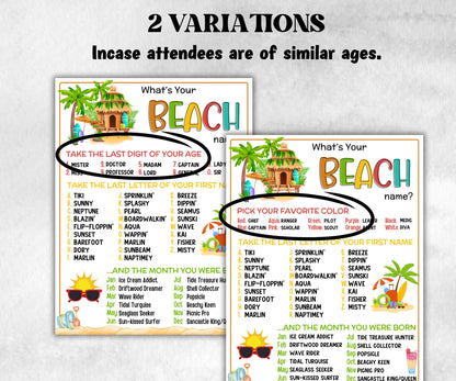What is your Beach name, office party, daycare Name board sign, party decoration, Name tag, birthday nickname, summer Spring Surfer game-Holidays -TheHustlingCatLady-Party Games