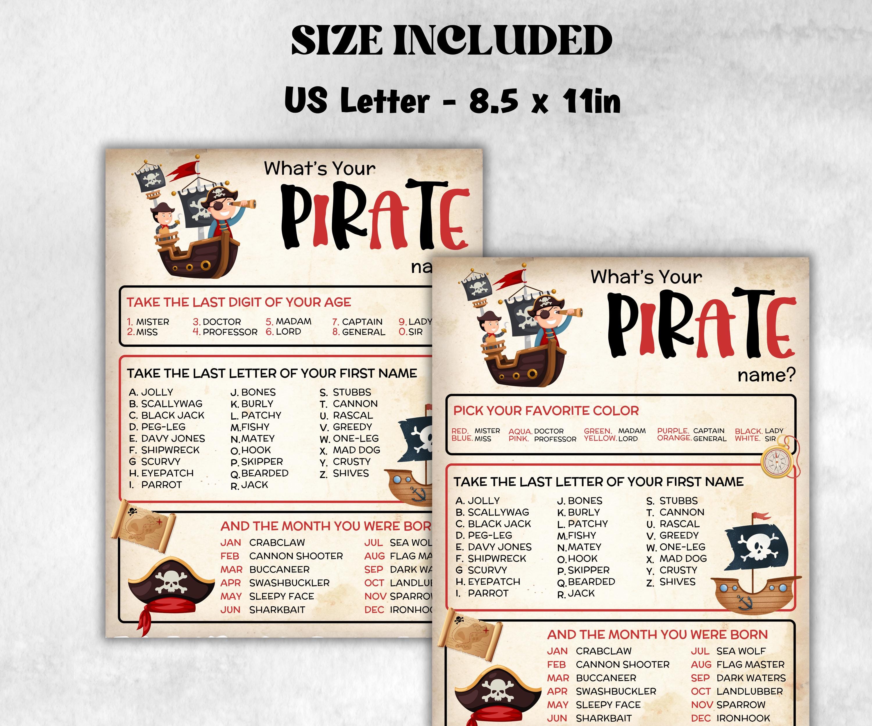 What is your Pirate name, office party, daycare Name board sign, party decoration, Name tag, birthday nickname, summer Spring Pirate game-Holidays -TheHustlingCatLady-Party Games