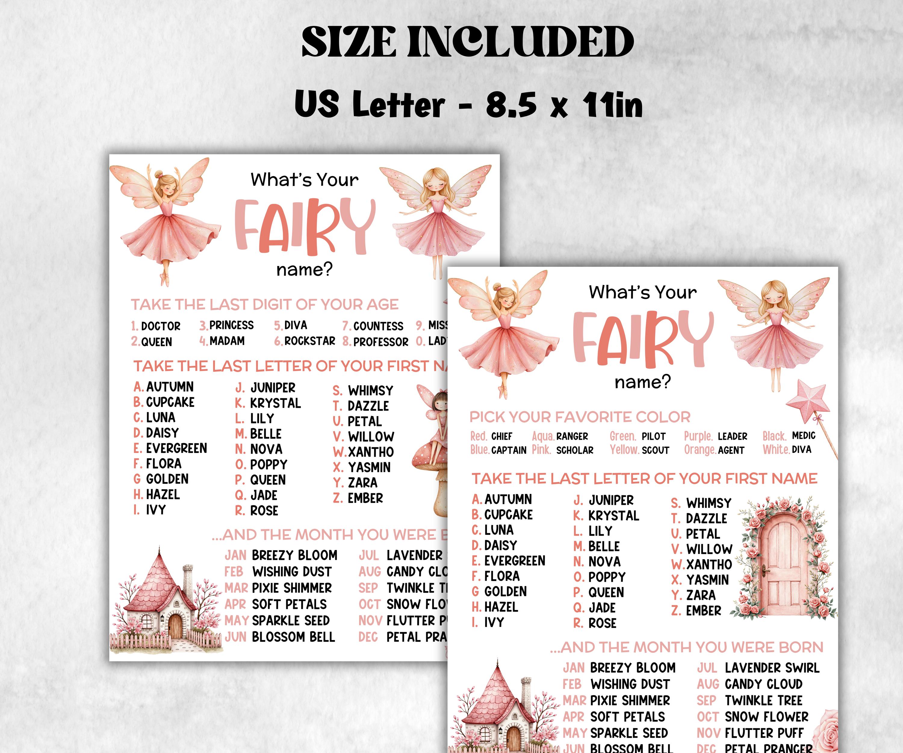 What is your Fairy name game, office party, daycare Name board sign, party decoration, Name tag, birthday nickname, Summer dreamy fairy game-Holidays -TheHustlingCatLady-Party Games