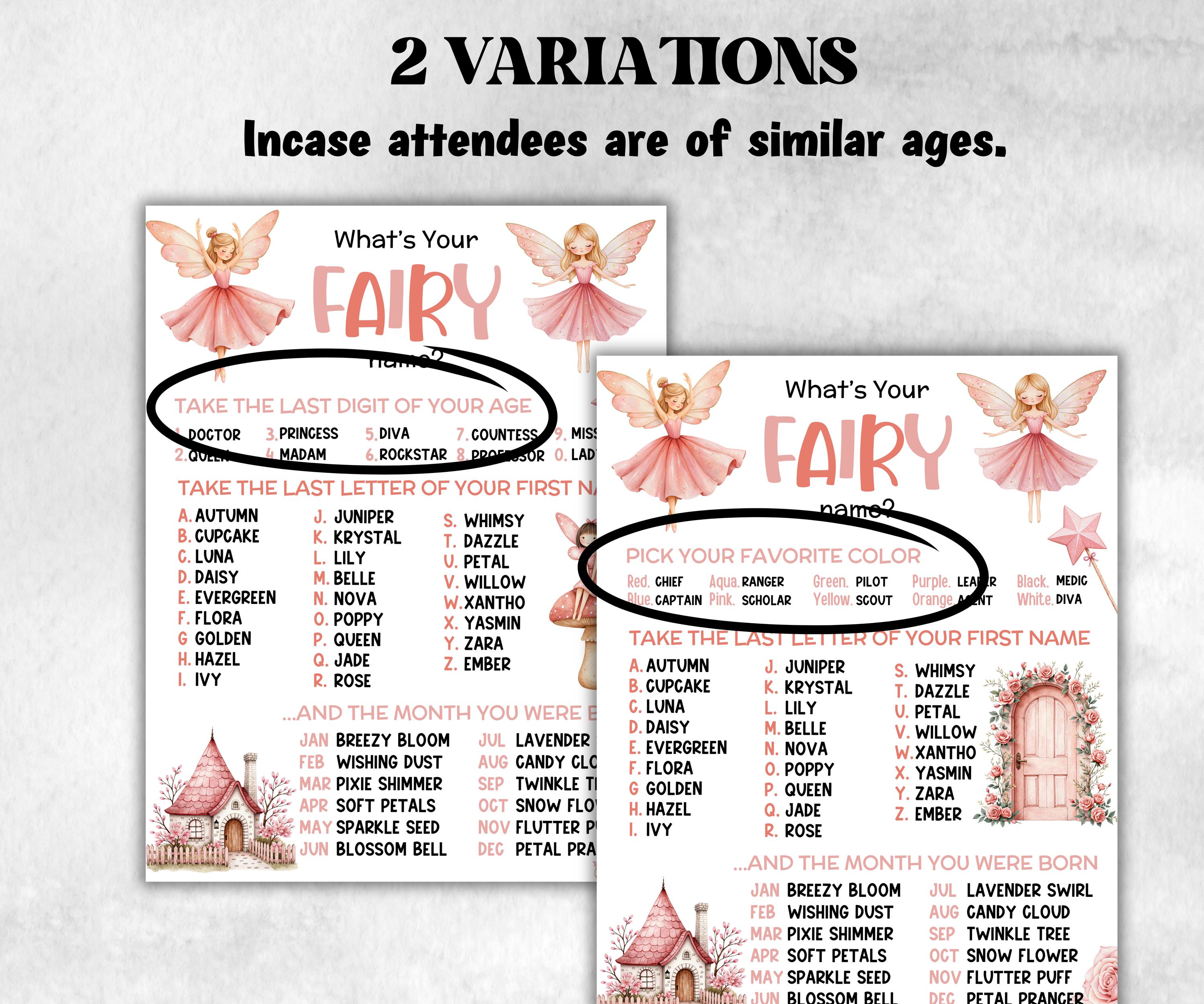 What is your Fairy name game, office party, daycare Name board sign, party decoration, Name tag, birthday nickname, Summer dreamy fairy game-Holidays -TheHustlingCatLady-Party Games
