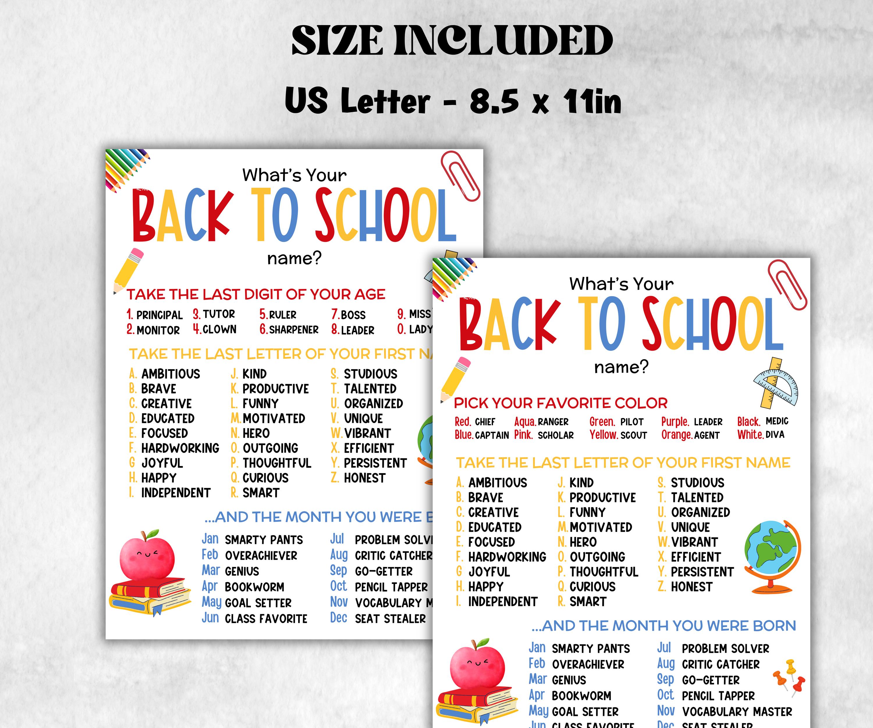 What is your Back to school name game, office party, daycare Name board sign, party decoration, Name tag, birthday nickname, Teacher print-Holidays -TheHustlingCatLady-Party Games