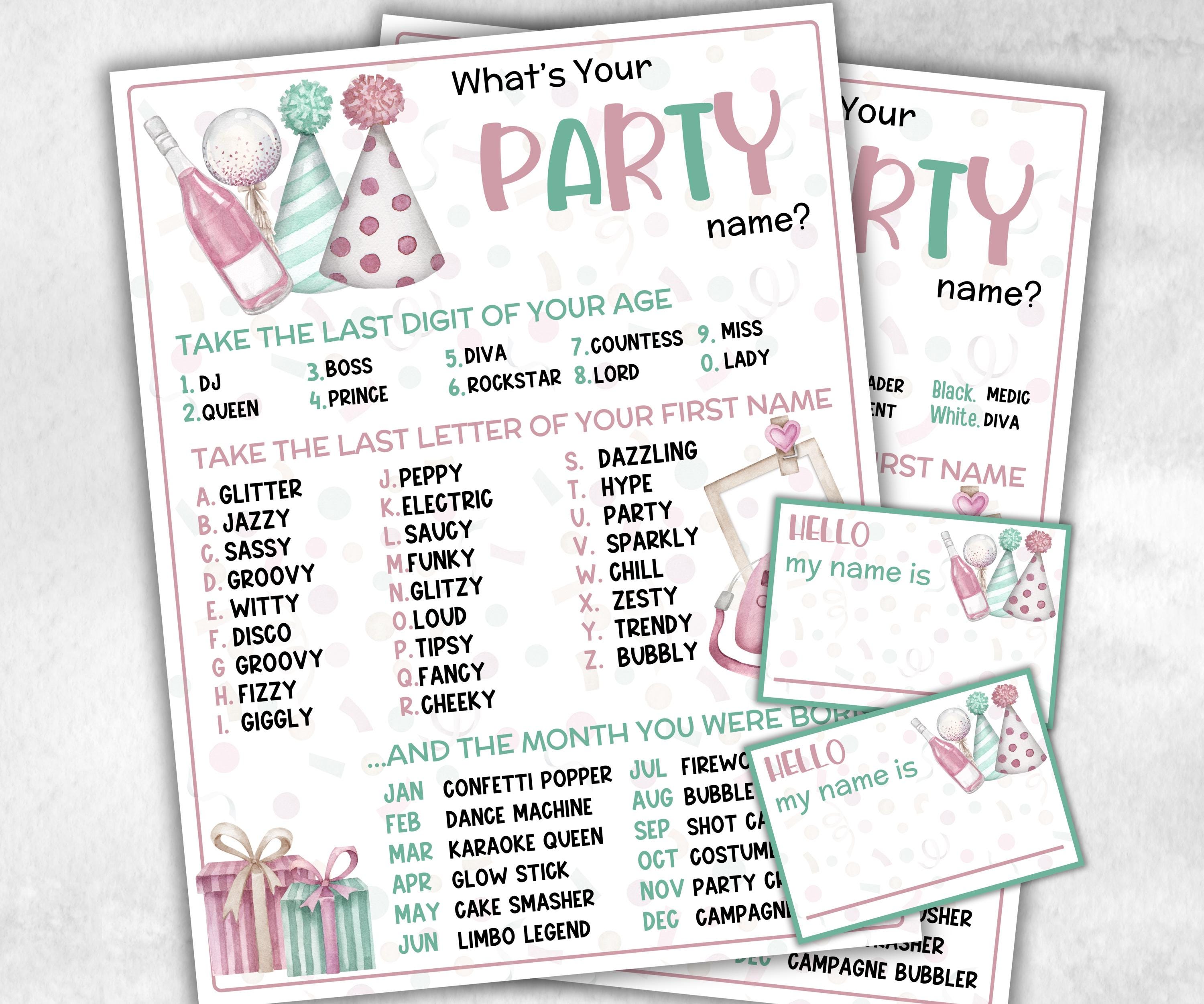 What is your Party name game, office party, daycare Name board sign, party decoration, Name tag, birthday nickname, Birthday New Year Party-Holidays -TheHustlingCatLady-Party Games