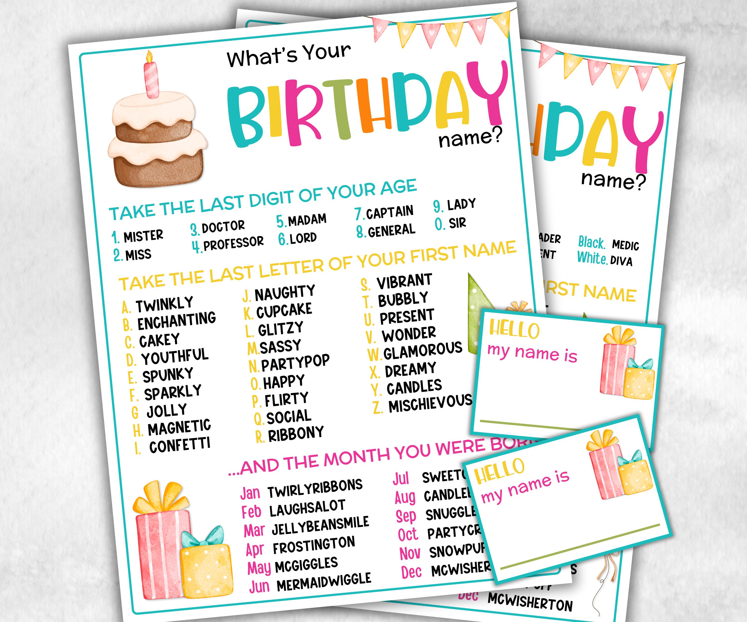 What is your Birthday name game, office party, daycare Name board sign, party decoration, Name tag, birthday nickname, Summer kids Birthday-Holidays -TheHustlingCatLady-Party Games