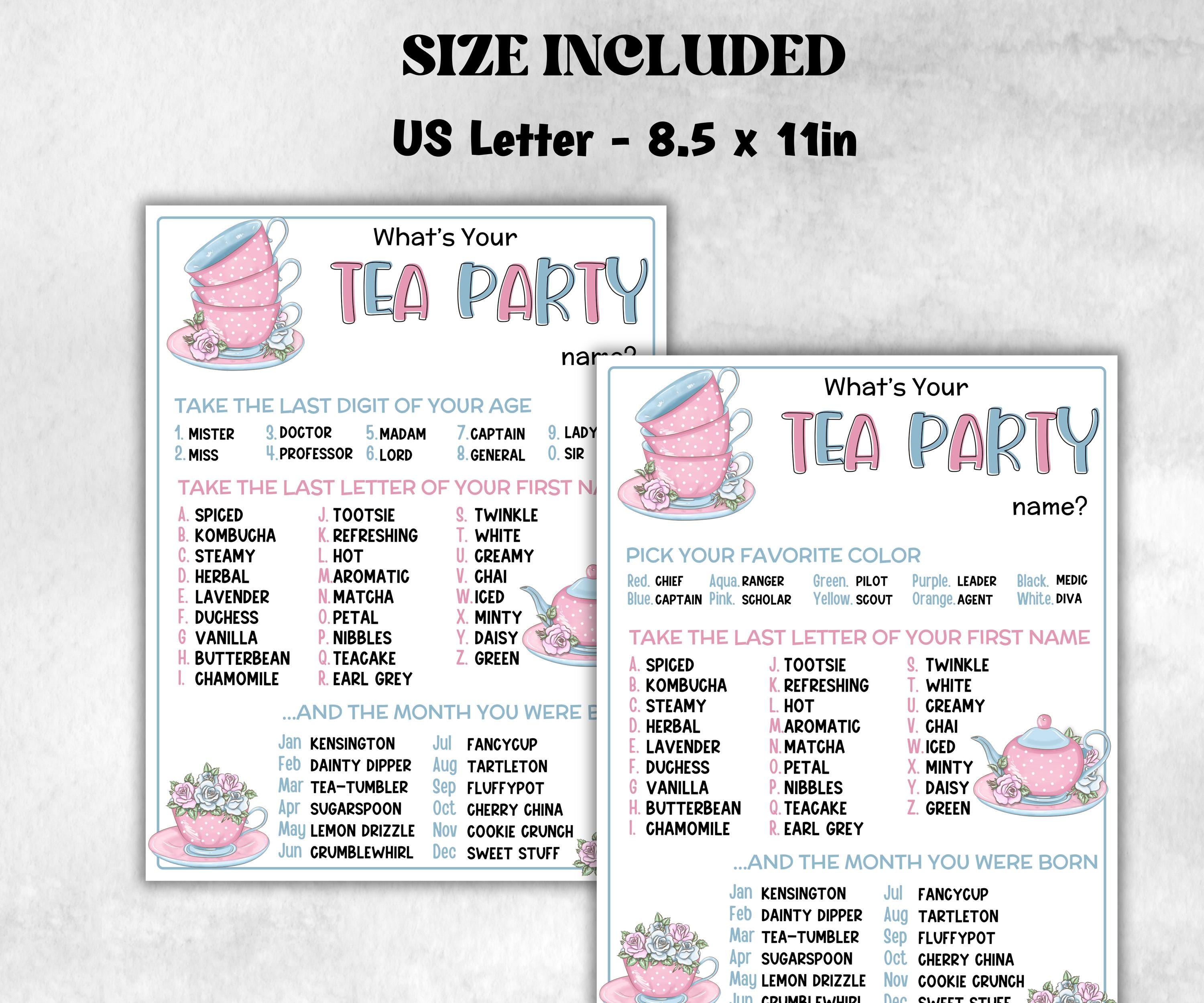 What is your Tea Party name game, office party, daycare Name board sign, party decoration, Name tag, birthday nickname, Summer Spring Game-Holidays -TheHustlingCatLady-Party Games