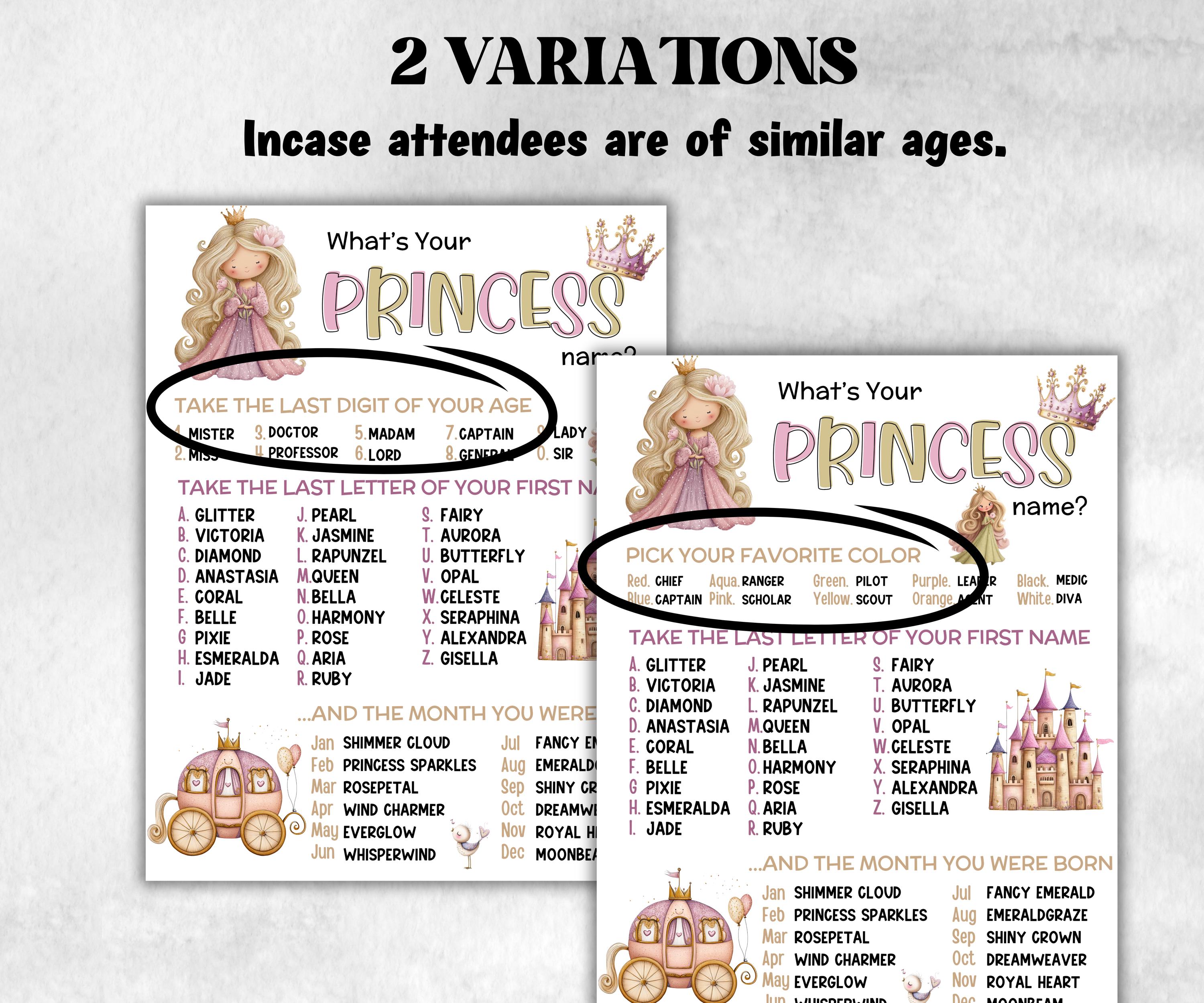 What is your Princess game, office party, daycare Name board sign, party decoration, Name tag, birthday nickname, Summer dreamy princess-Holidays -TheHustlingCatLady-Party Games