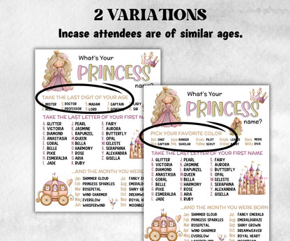 What is your Princess game, office party, daycare Name board sign, party decoration, Name tag, birthday nickname, Summer dreamy princess-Holidays -TheHustlingCatLady-Party Games