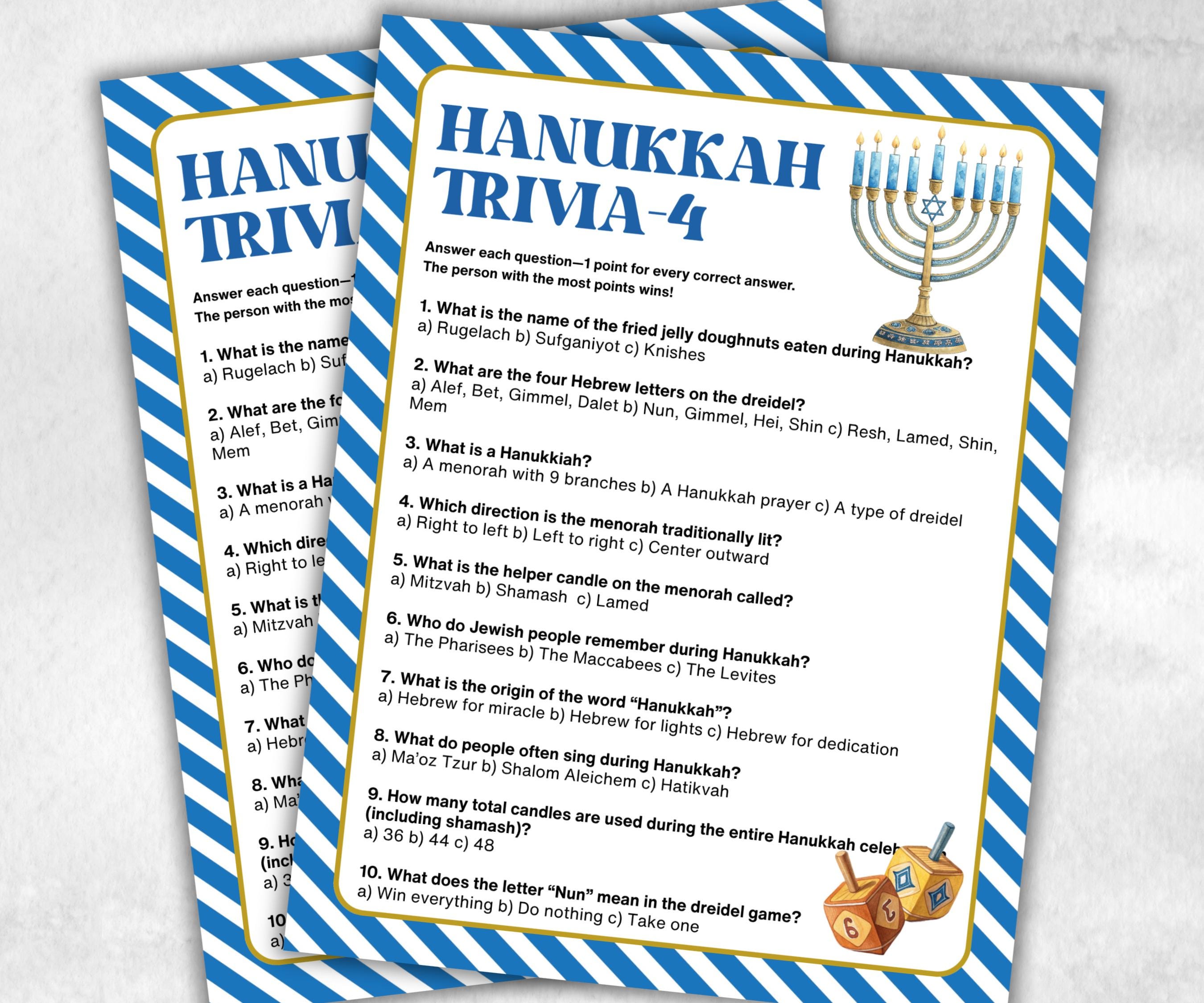 Hanukkah Trivia Festive Game, Fun Family Activities, Holiday Quiz, Party Supplies, Holiday Quiz, Trivia Challenge, Holiday Fun, Festive-Sports Printables -TheHustlingCatLady-Party Games
