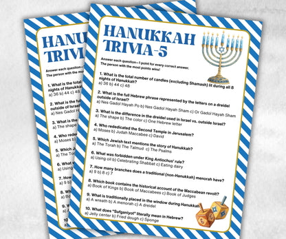 Hanukkah Trivia Fun Family Activity, Holiday Quiz Challenge, Festive Party Supplies, Holiday Quiz, Trivia Party Fun, Holiday Fun, Festive-Sports Printables -TheHustlingCatLady-Party Games