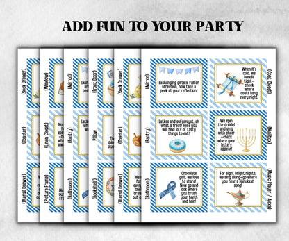 Kids Hanukkah Indoor Scavenger Hunt, Treasure Scavenger Rhyming Clues, Hanukkah Printable Activity, Jewish Holiday Game, Holiday Kids Game-Sports Printables -TheHustlingCatLady-Party Games