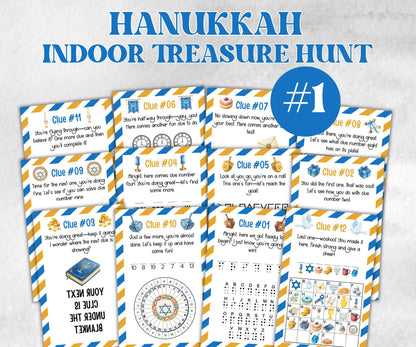 Kids Hanukkah Indoor Treasure Hunt, Treasure Scavenger Clues, Chanukah Printable Activity, Jewish Holiday Game, Holiday Kids Game fun ideas-Sports Printables -TheHustlingCatLady-Party Games