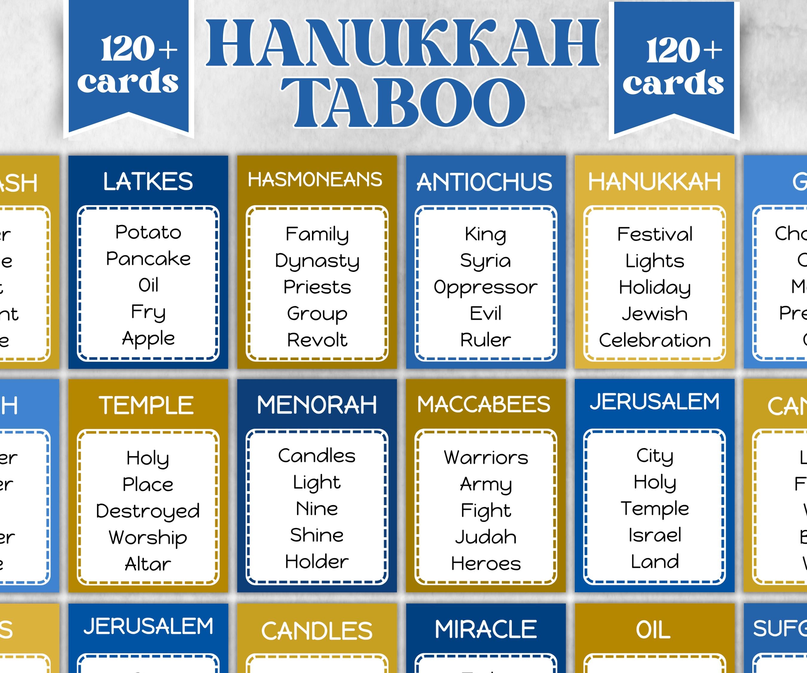 Hanukkah Taboo, Don't Say, Forbidden Words, Hanukkah Printable, Classroom Group Game, Jewish Forbidden Words, fishbowl game, Family Chanukah-Sports Printables -TheHustlingCatLady-Party Games
