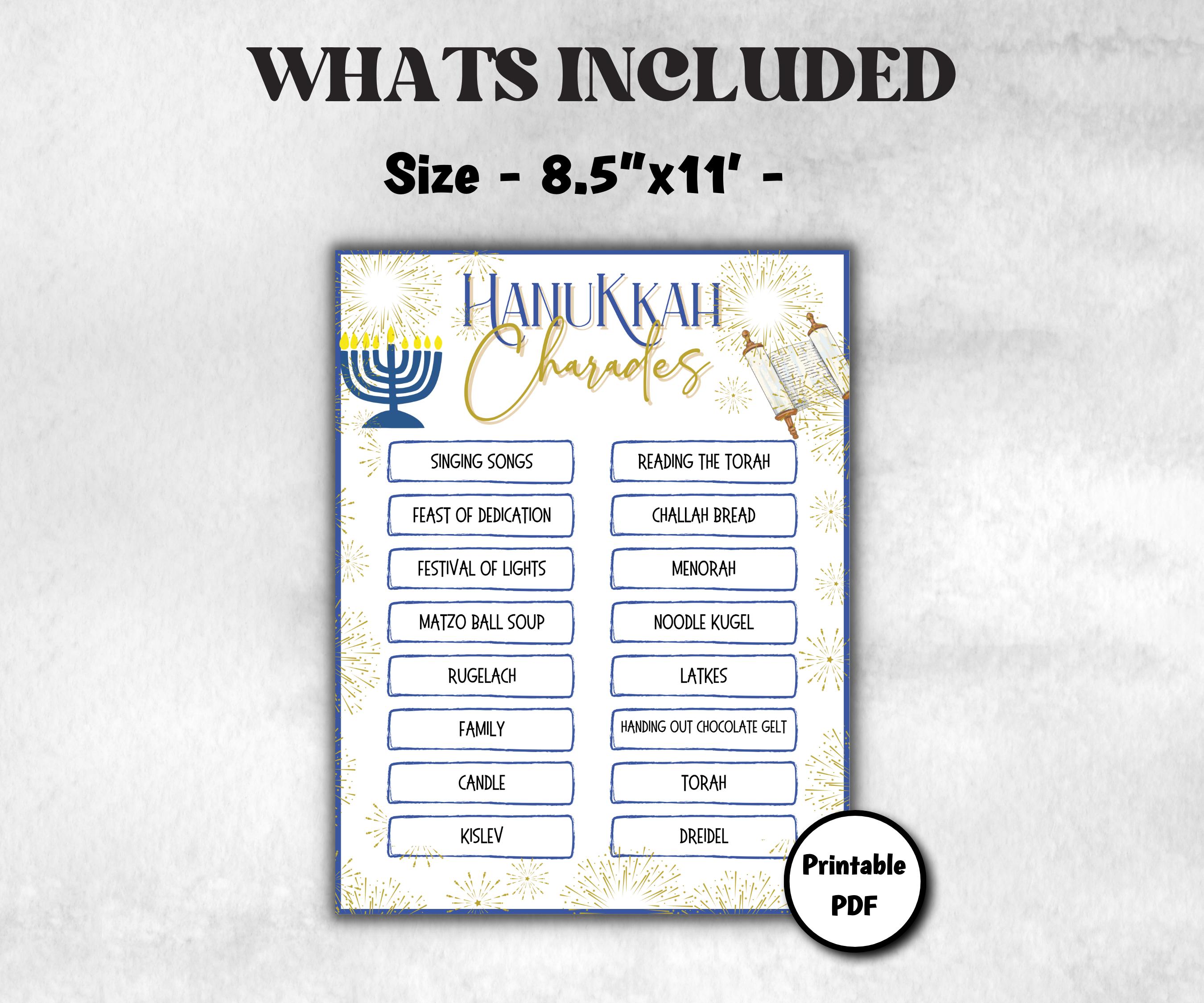Hanukkah printable Charades, Hanukkah Activity, Acting Game, Jewish Games Night, Classroom Group Game, Jewish Family Chanukah fishbowl game-Sports Printables -TheHustlingCatLady-Party Games