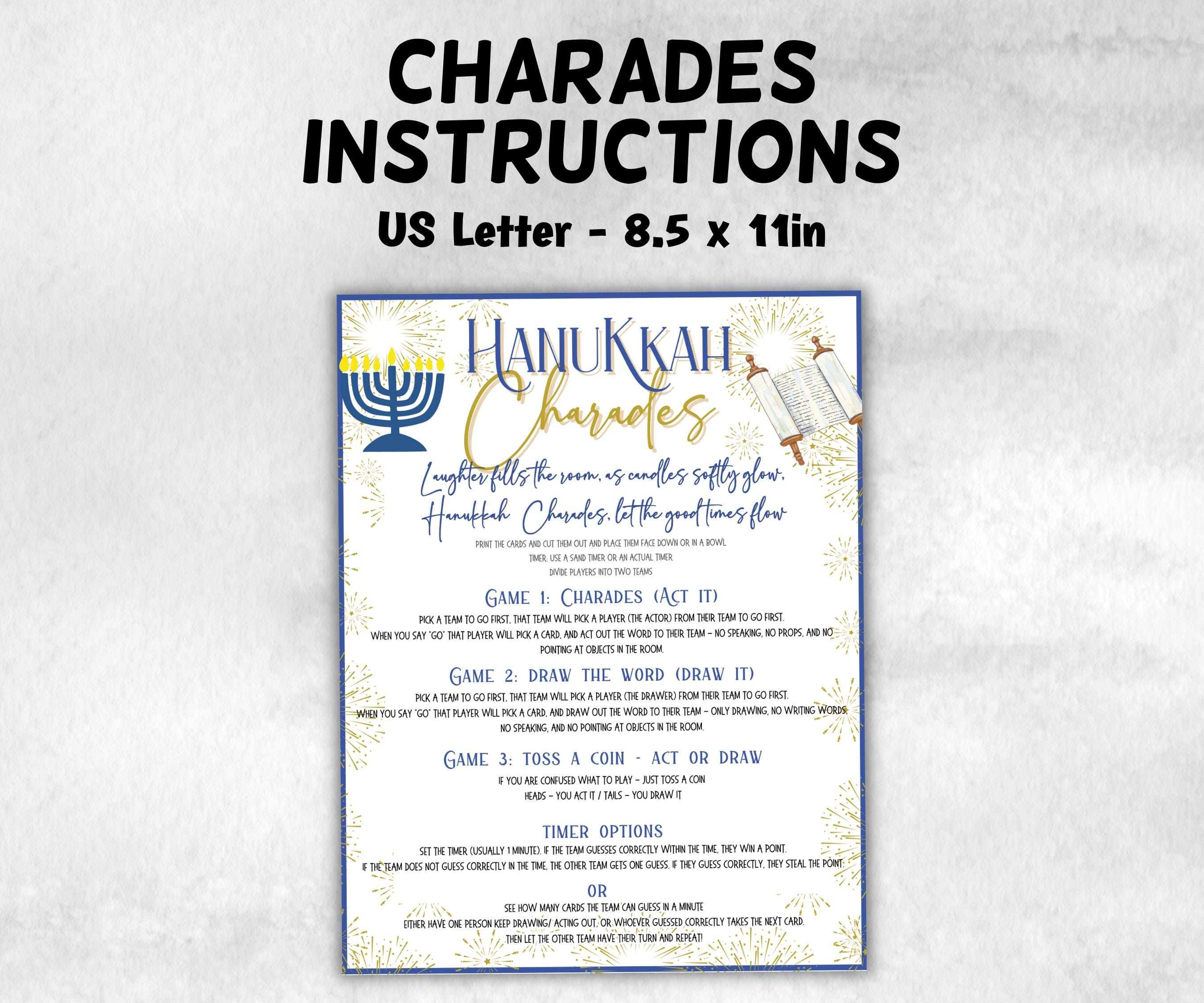 Hanukkah printable Charades, Hanukkah Activity, Acting Game, Jewish Games Night, Classroom Group Game, Jewish Family Chanukah fishbowl game-Sports Printables -TheHustlingCatLady-Party Games