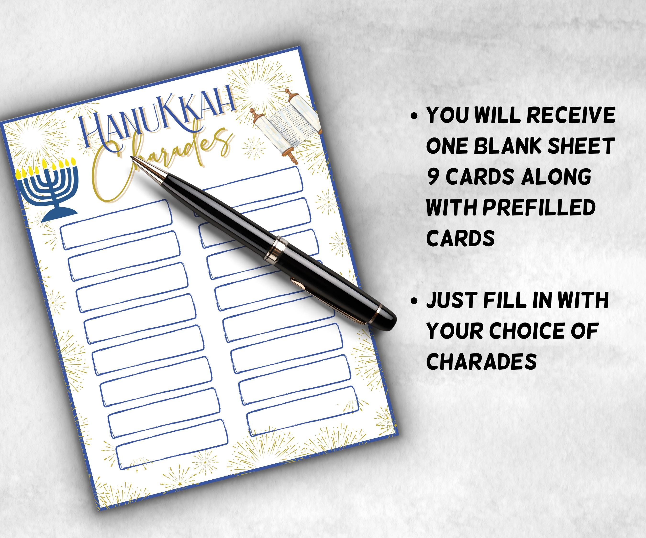 Hanukkah printable Charades, Hanukkah Activity, Acting Game, Jewish Games Night, Classroom Group Game, Jewish Family Chanukah fishbowl game-Sports Printables -TheHustlingCatLady-Party Games