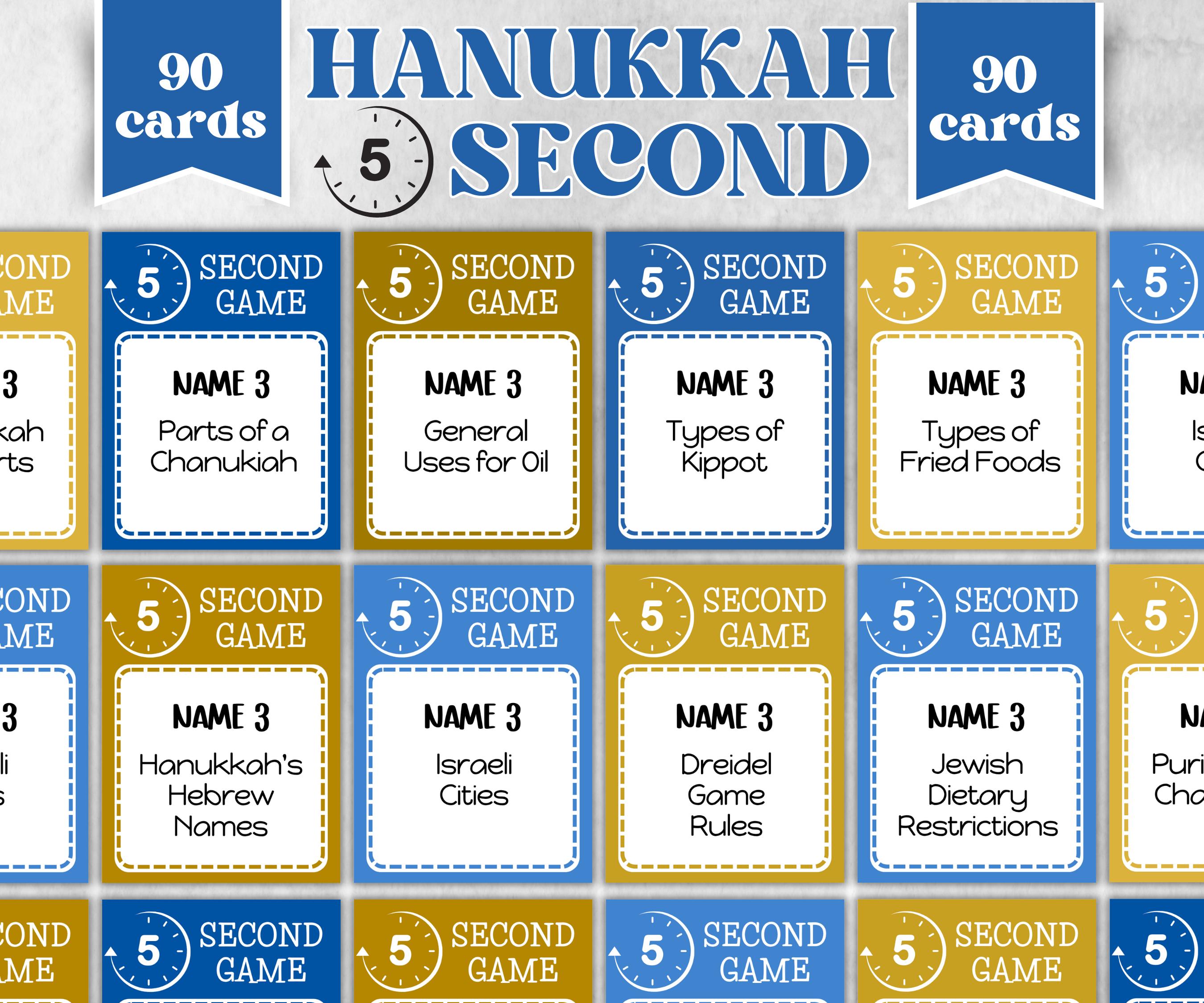Hanukkah printable 5 second game, Hanukkah Activity, Jewish Games Night, Classroom Group Game, Jewish Family Chanukah Holiday Game, 5 Second-Sports Printables -TheHustlingCatLady-Party Games