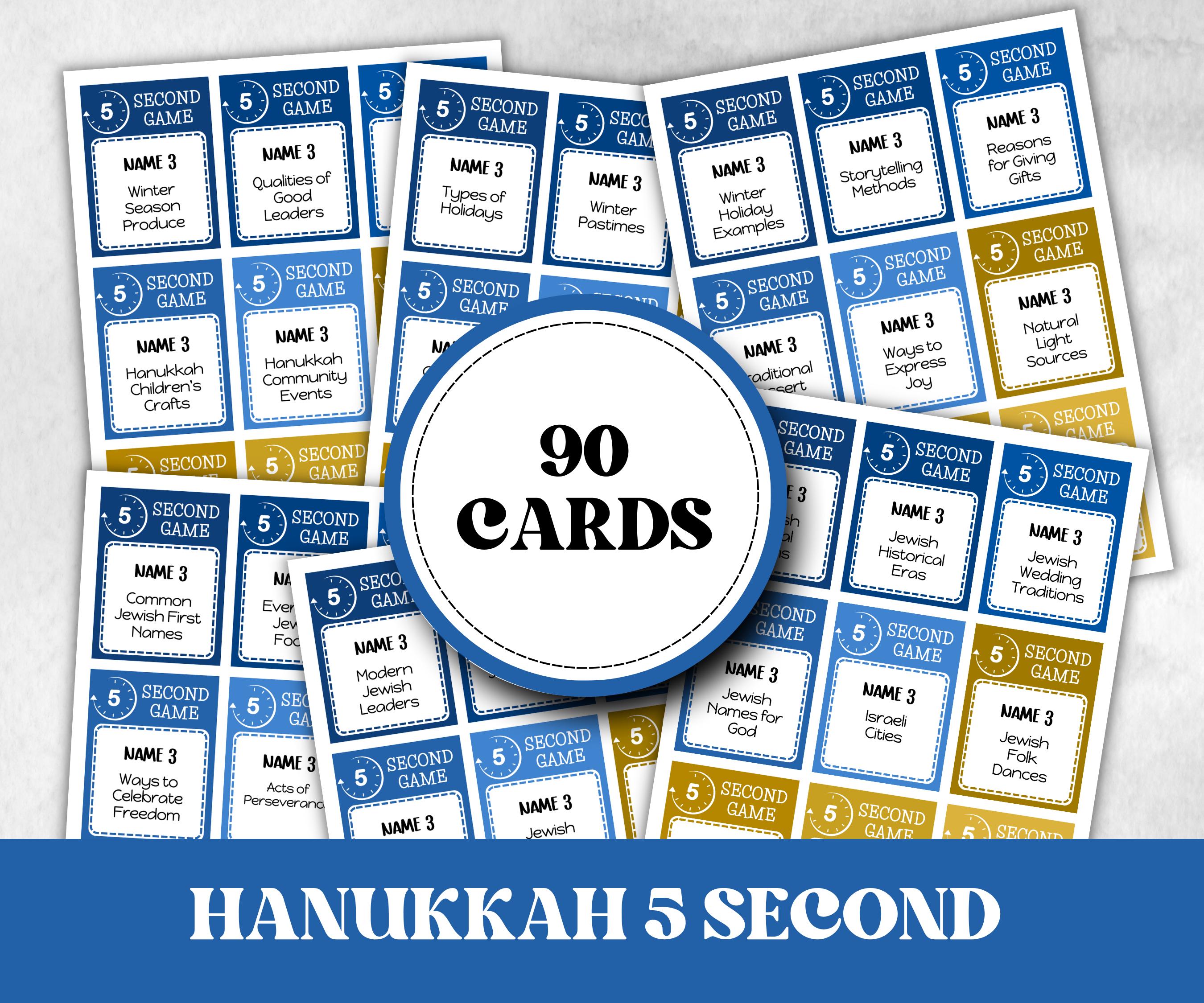 Hanukkah printable 5 second game, Hanukkah Activity, Jewish Games Night, Classroom Group Game, Jewish Family Chanukah Holiday Game, 5 Second-Sports Printables -TheHustlingCatLady-Party Games