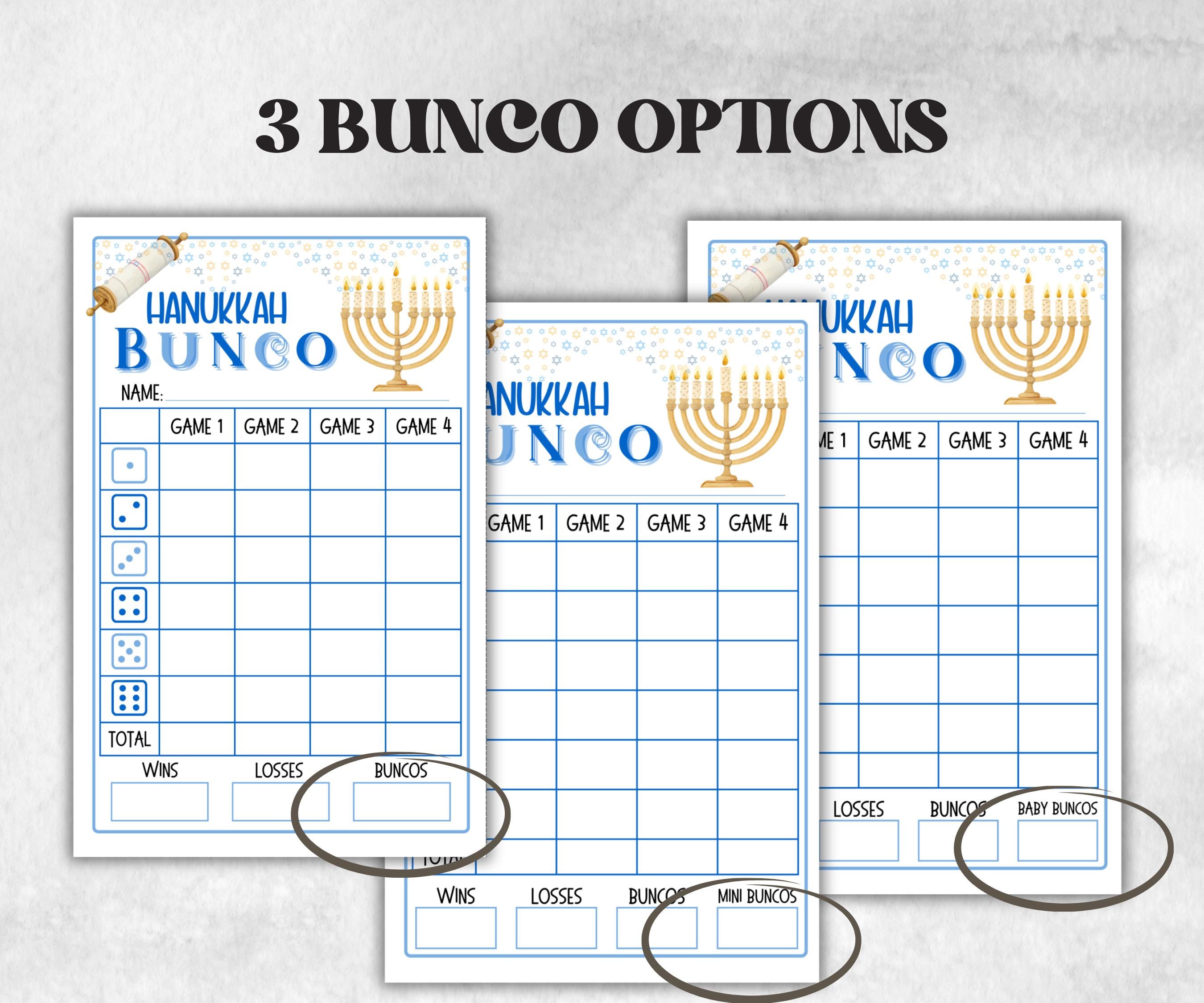 Bunco Night, Printable Hanukkah Bunco Score Sheet, Hanukkah Bunco Invitation, Bunco Game, Tally Sheet, bunco score cards, jewish bunco night-Sports Printables -TheHustlingCatLady-Party Games