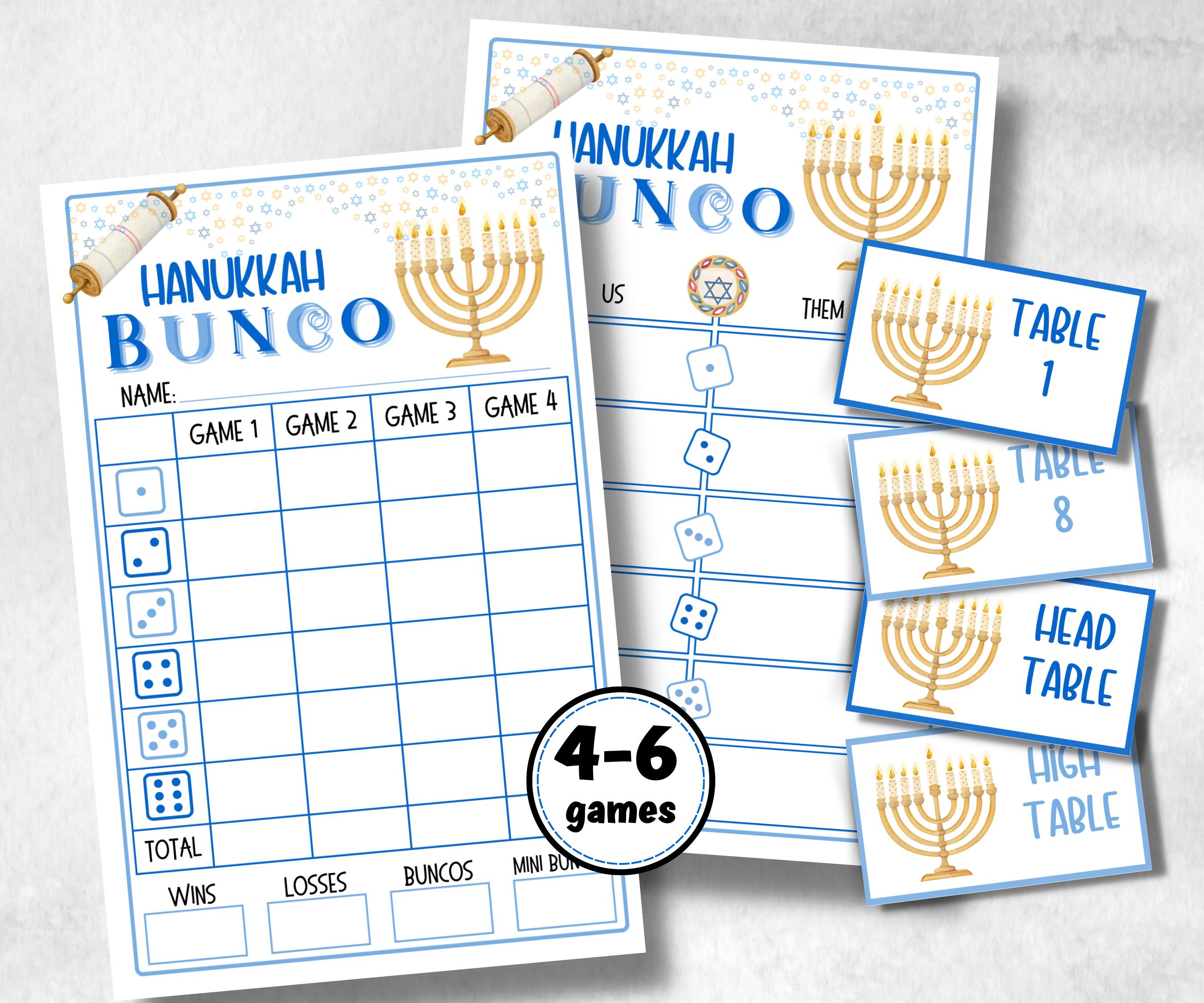 Bunco Night, Printable Hanukkah Bunco Score Sheet, Hanukkah Bunco Invitation, Bunco Game, Tally Sheet, bunco score cards, jewish bunco night-Sports Printables -TheHustlingCatLady-Party Games