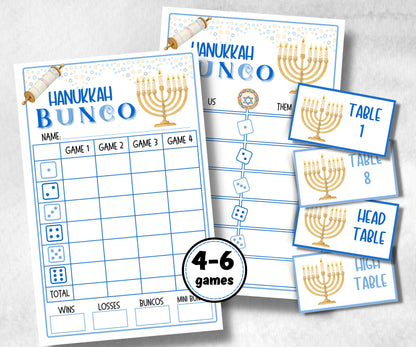 Bunco Night, Printable Hanukkah Bunco Score Sheet, Hanukkah Bunco Invitation, Bunco Game, Tally Sheet, bunco score cards, jewish bunco night-Sports Printables -TheHustlingCatLady-Party Games