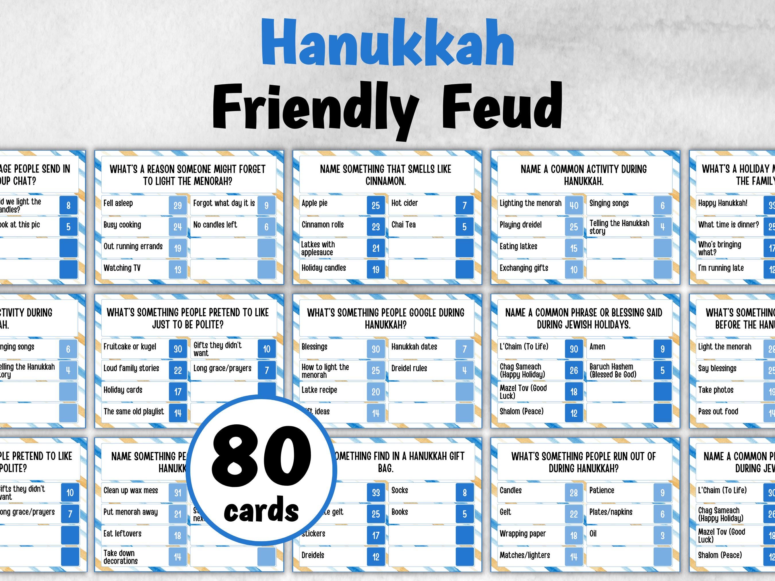 Hanukkah Family Friendly Feud game, Hanukkah Teen Games, Printables Activities, Mensch Hanukkah Quiz, Chanukah Games, Chunukah Trivia Game-Sports Printables -TheHustlingCatLady-Party Games