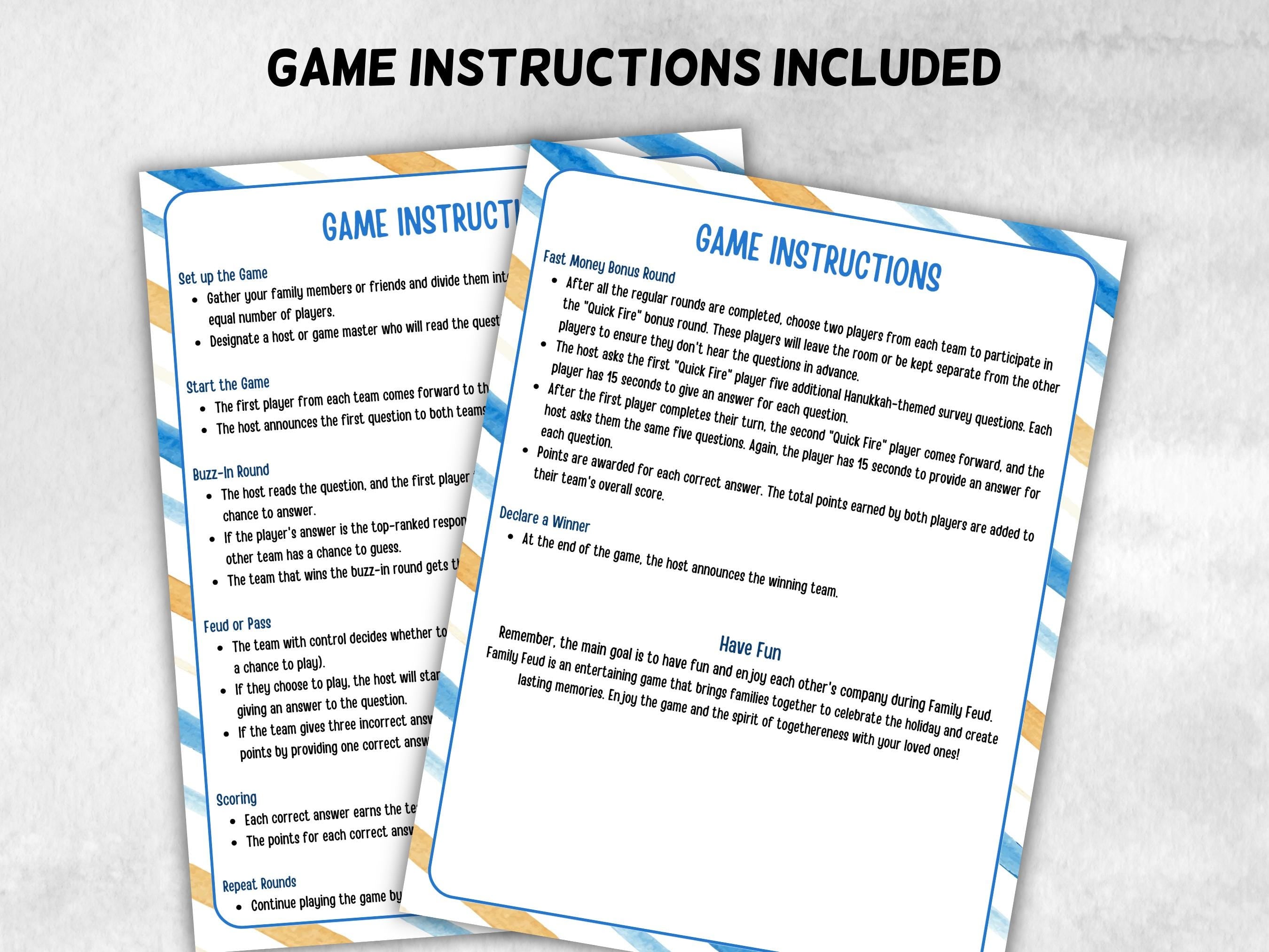 Hanukkah Family Friendly Feud game, Hanukkah Teen Games, Printables Activities, Mensch Hanukkah Quiz, Chanukah Games, Chunukah Trivia Game-Sports Printables -TheHustlingCatLady-Party Games