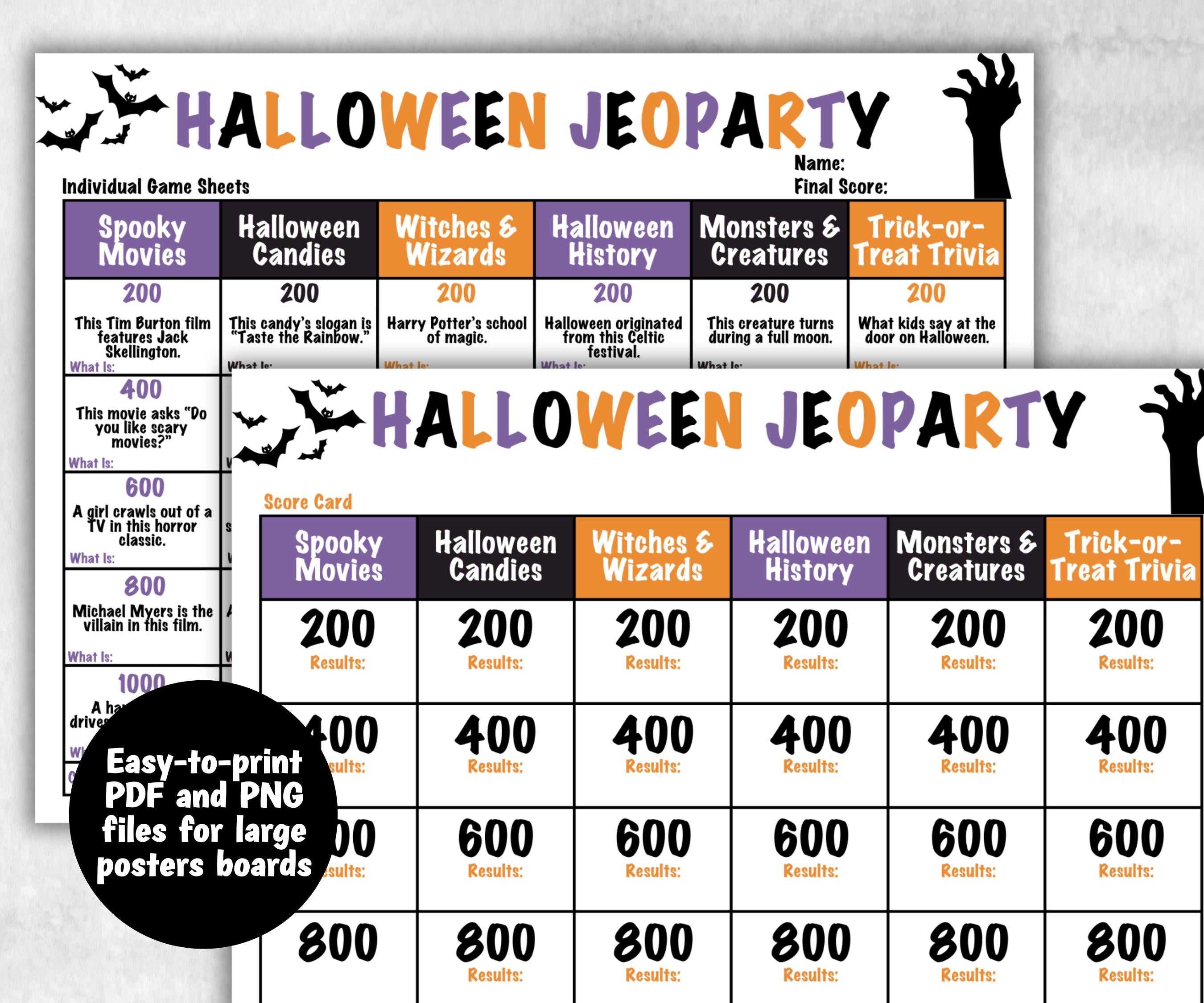Halloween Jeopardy, Trivia Party, Printable Adult & Teen Activity, Halloween Quiz, Group Game Show, Fall Party activity, Zoom Family Feud-Halloween Printables -TheHustlingCatLady-Party Games